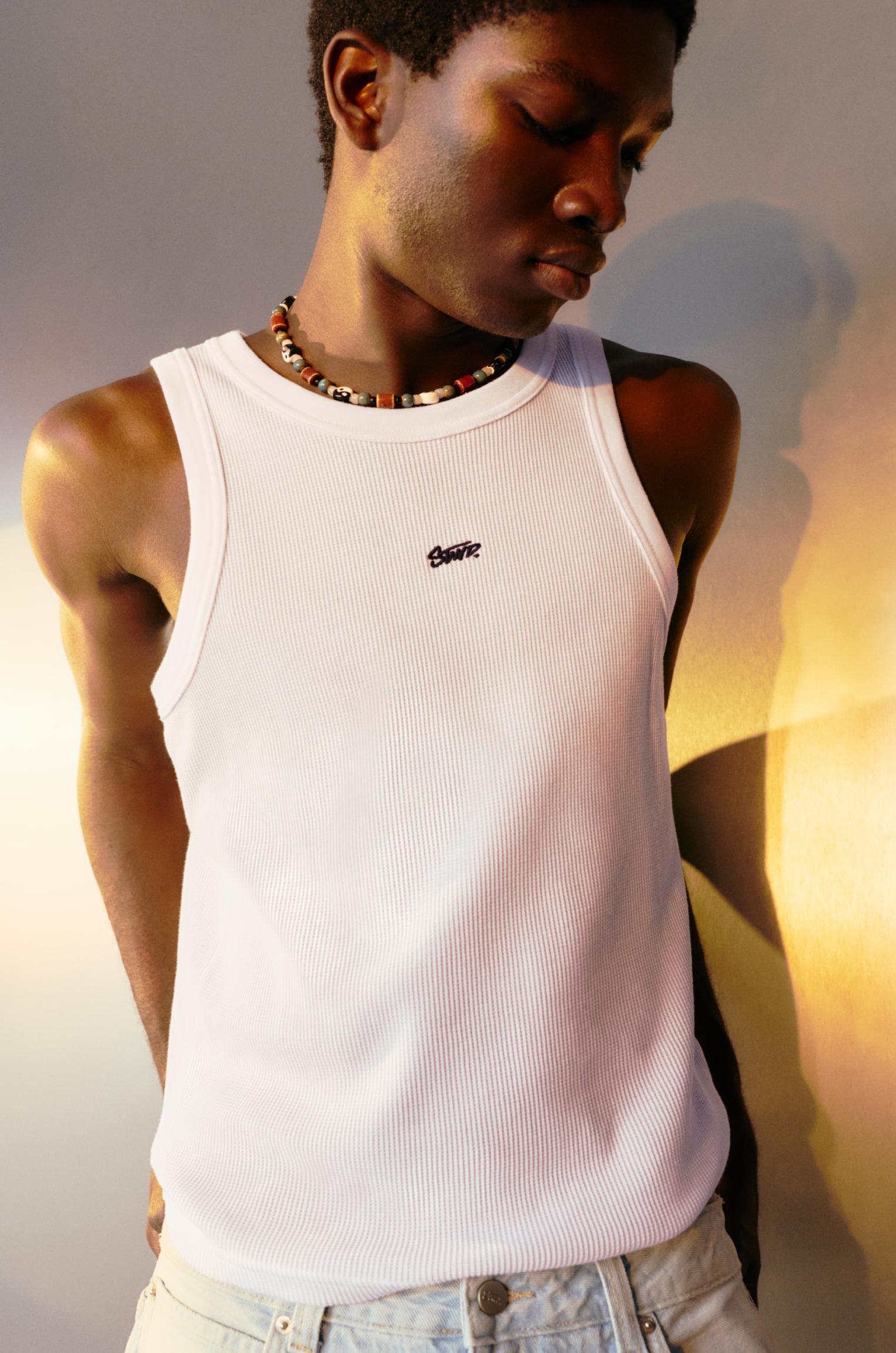 STWD waffle-knit vest — White