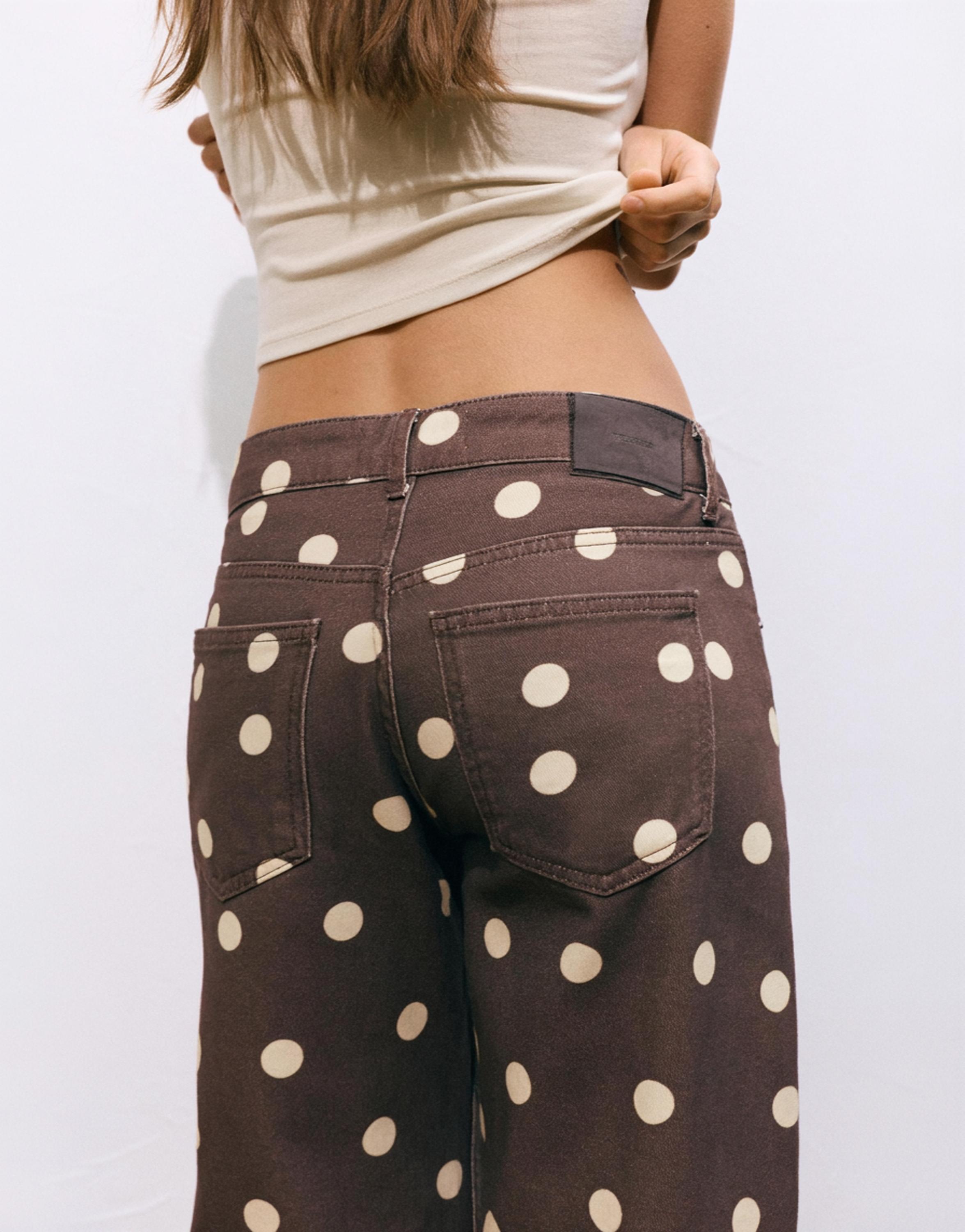 Polka dot straight-leg jeans — Brown