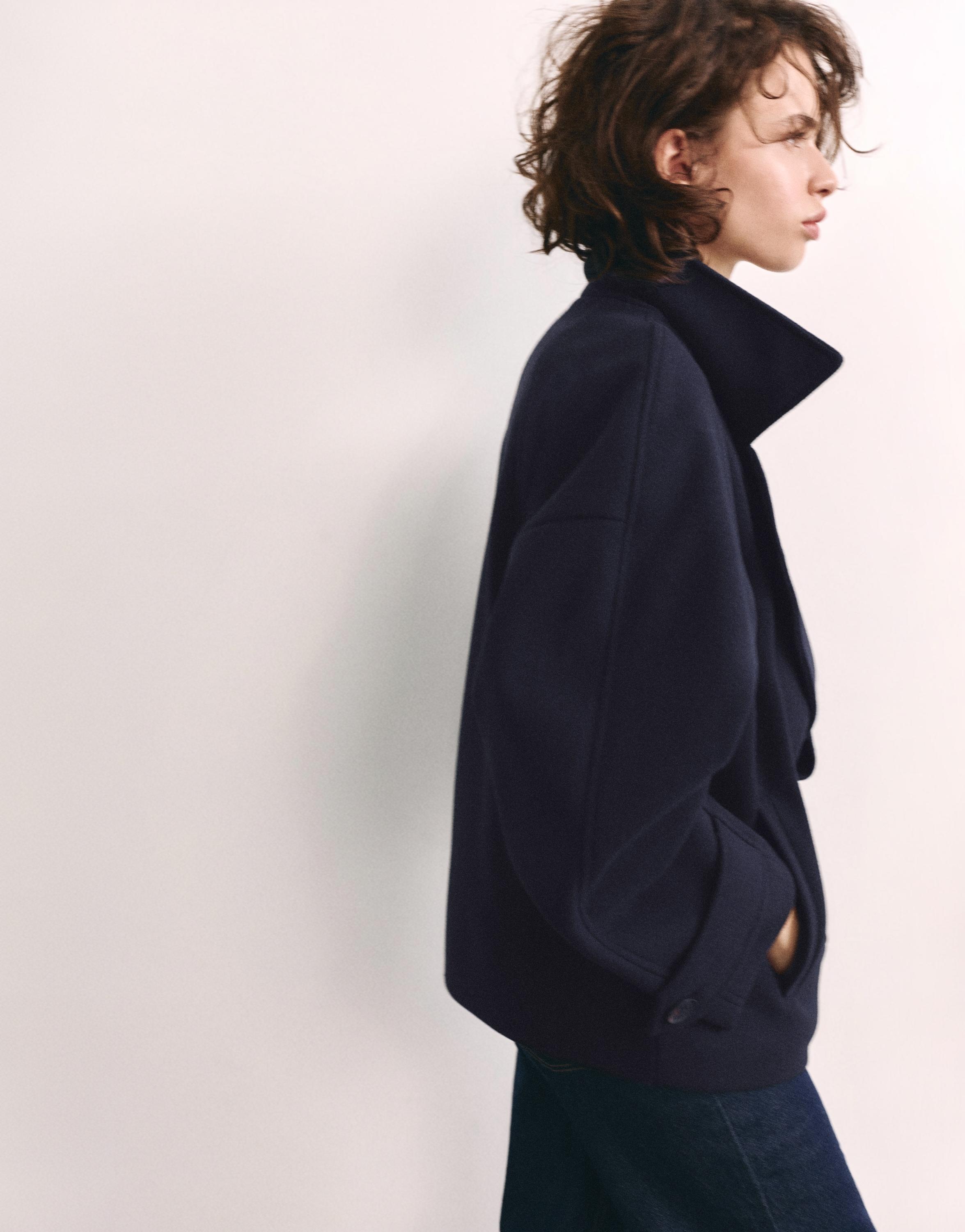 Short felt texture coat — Navy