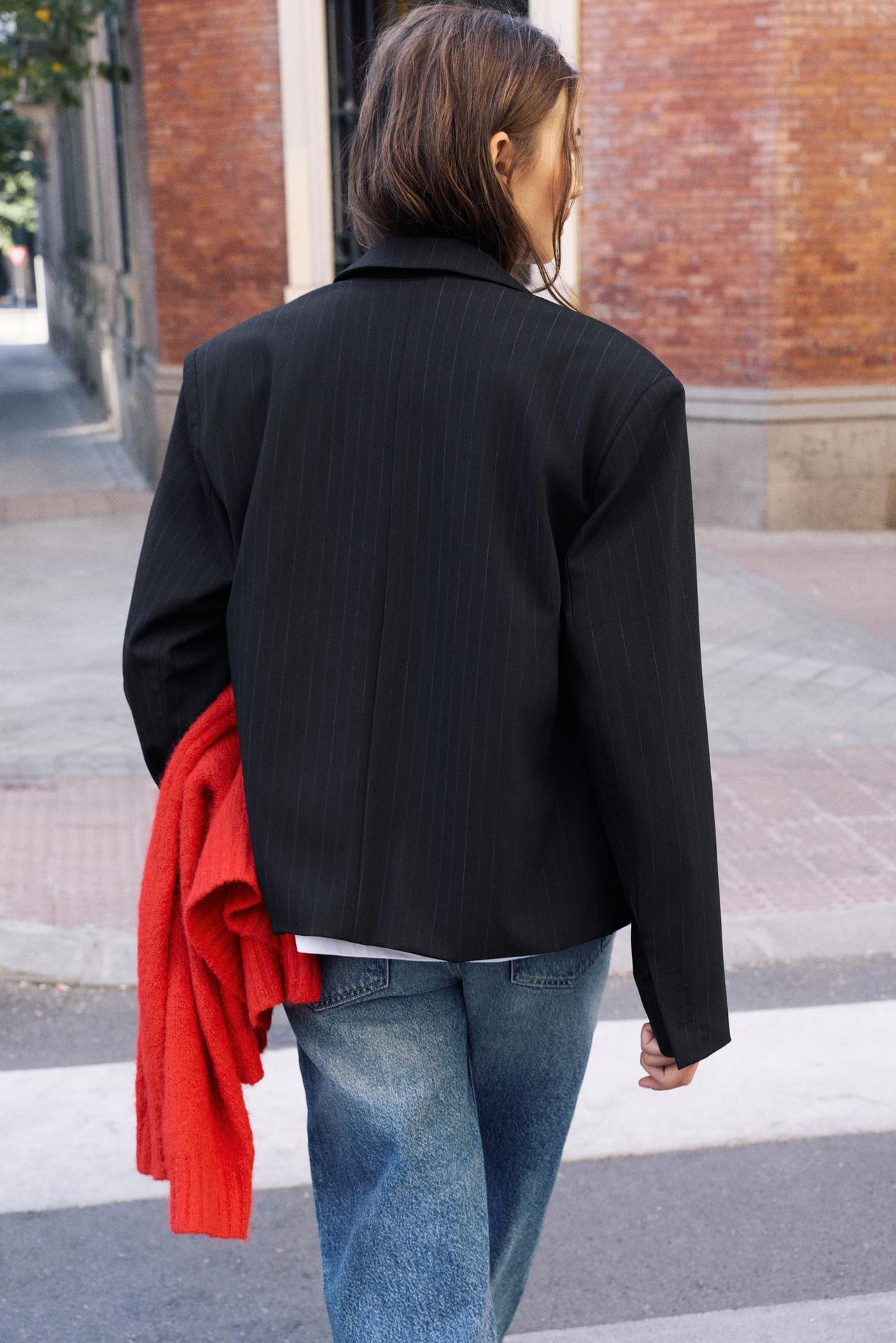 Boxy pinstripe blazer — Dark navy