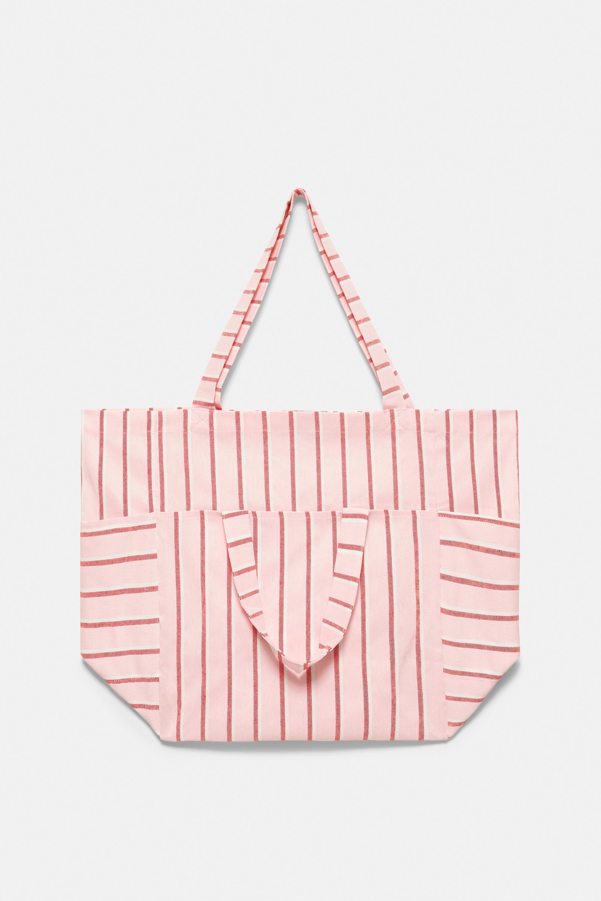 Medium striped tote bag — Red