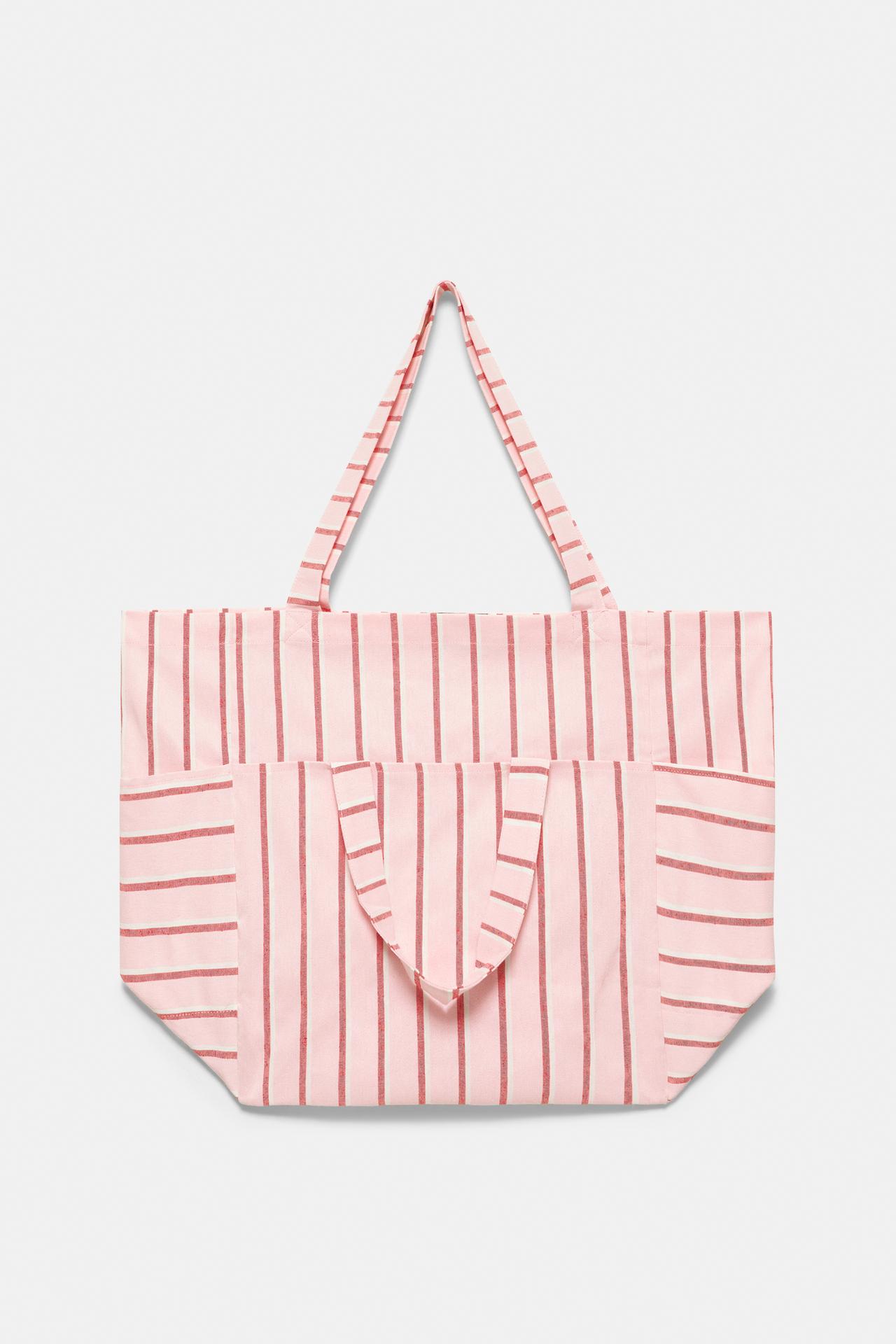Medium striped tote bag — Red