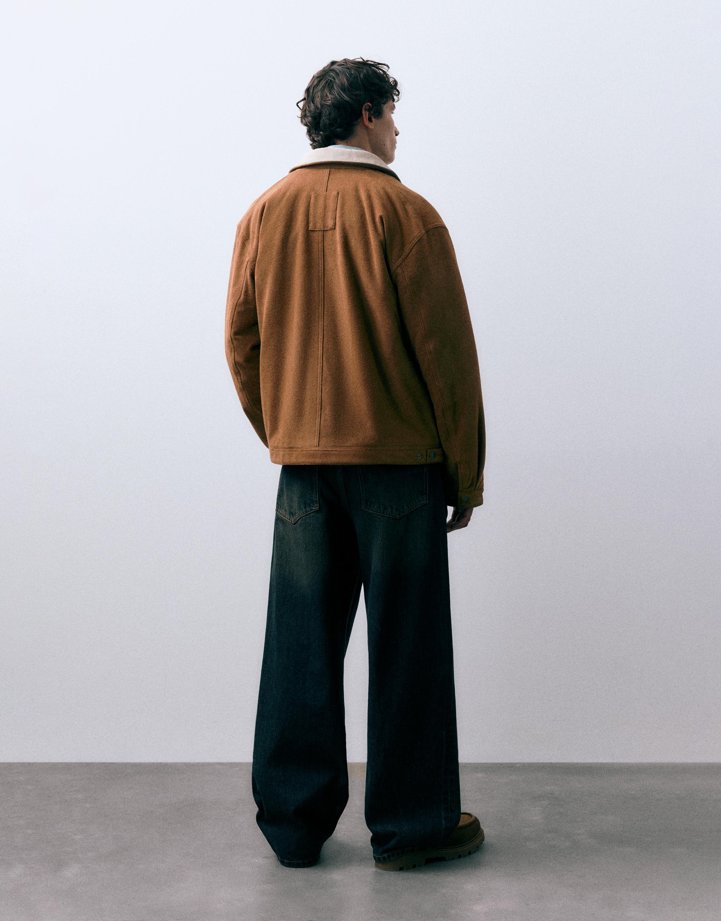 Kontrast yakalı suni süet ceket - Görsel 10