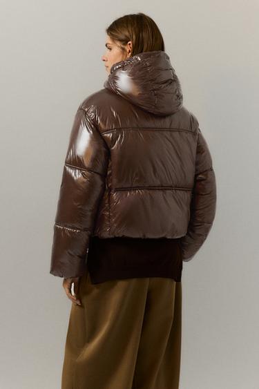 Puffer jacket with hood — Brown 2