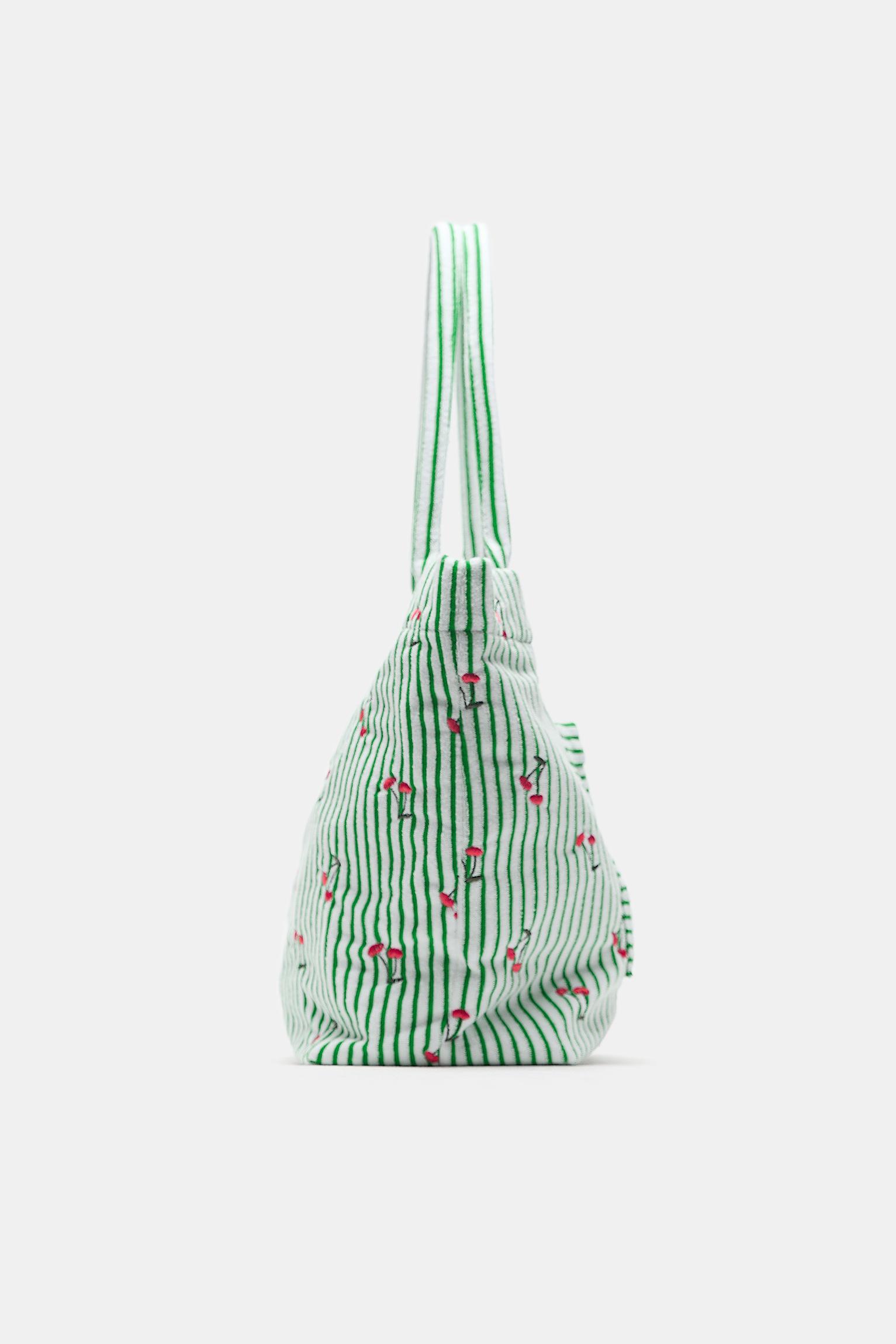 Striped towel shopper bag — Khaki