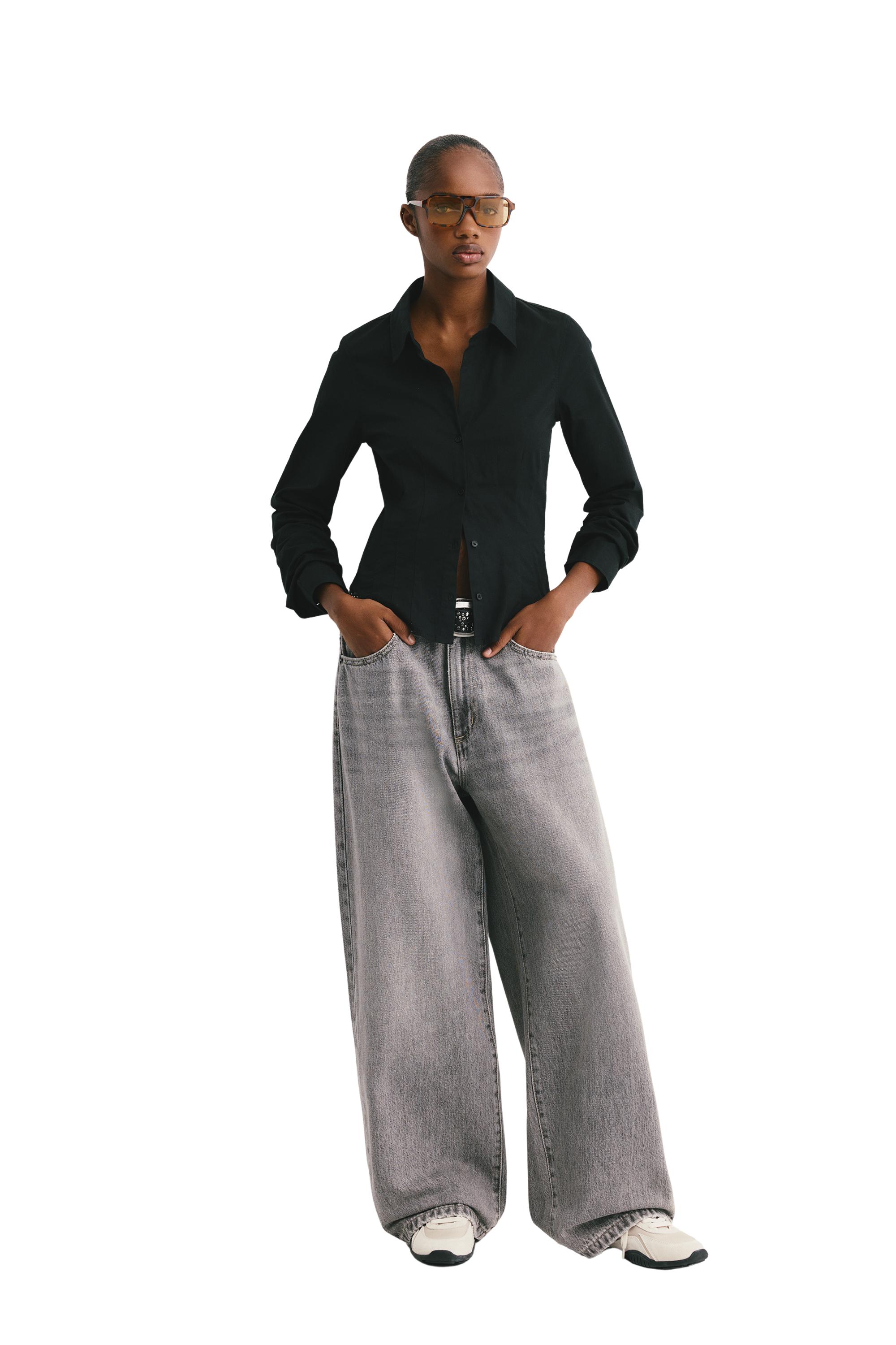 Poplin yırtmaçlı dar kesim gömlek - Görsel 35