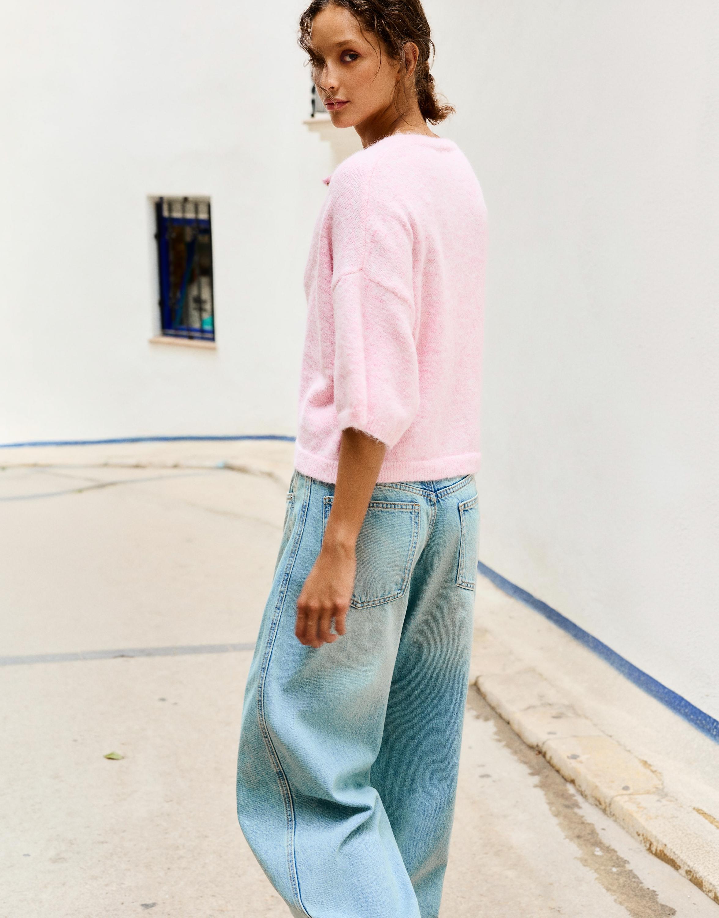 Short sleeve cardigan — Pink marl