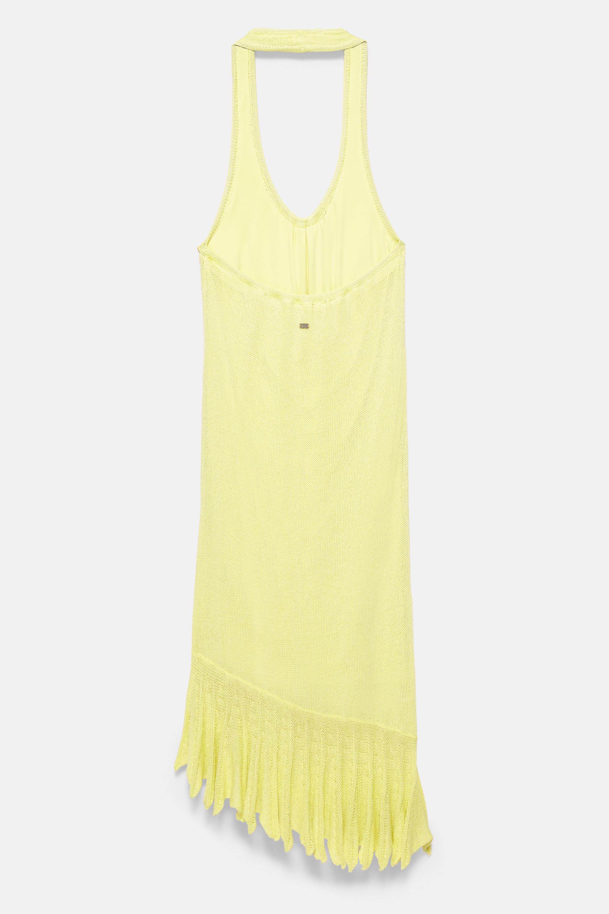 Asymmetric knit halter dress — Lime