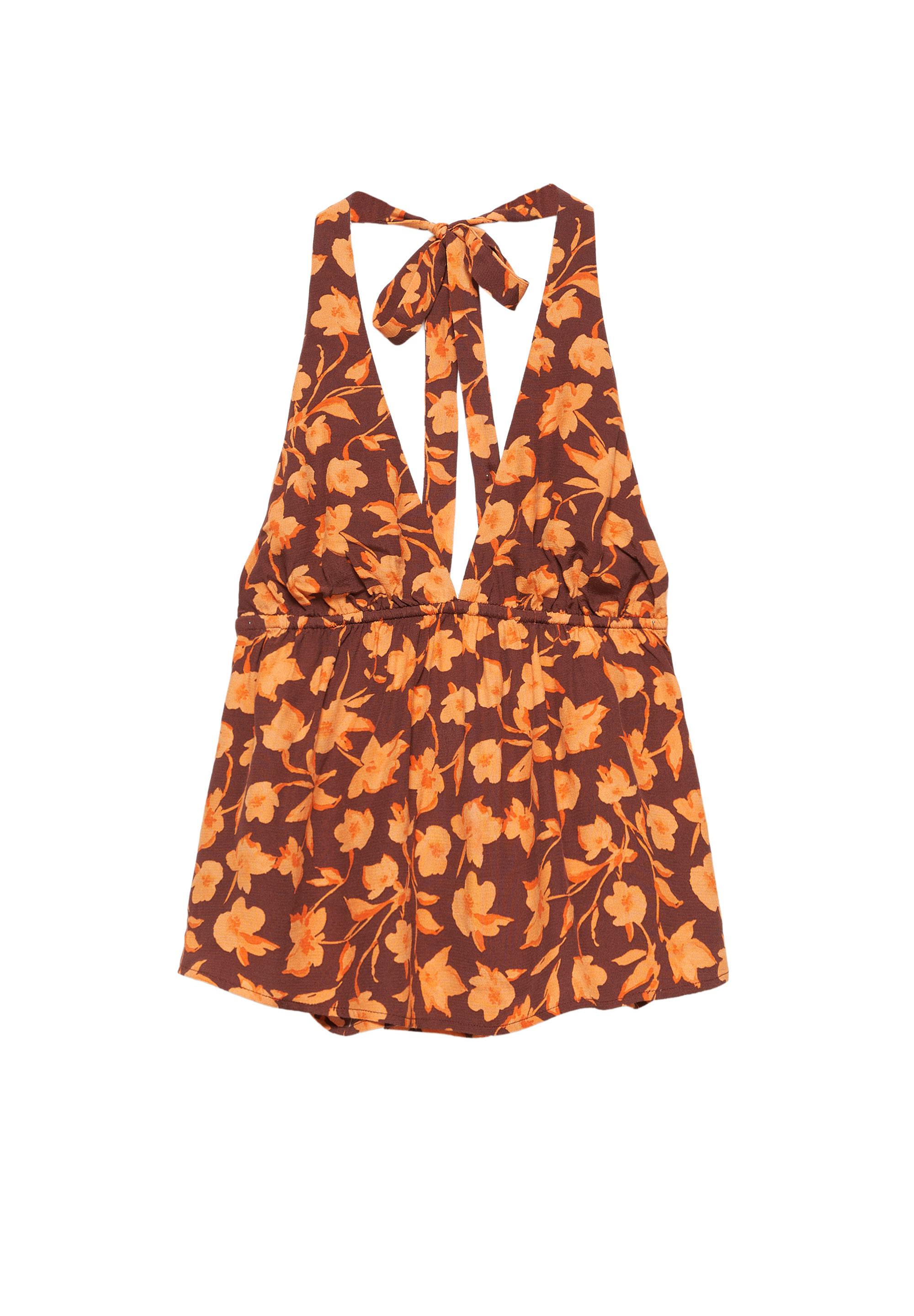 Floral halter top — Brown