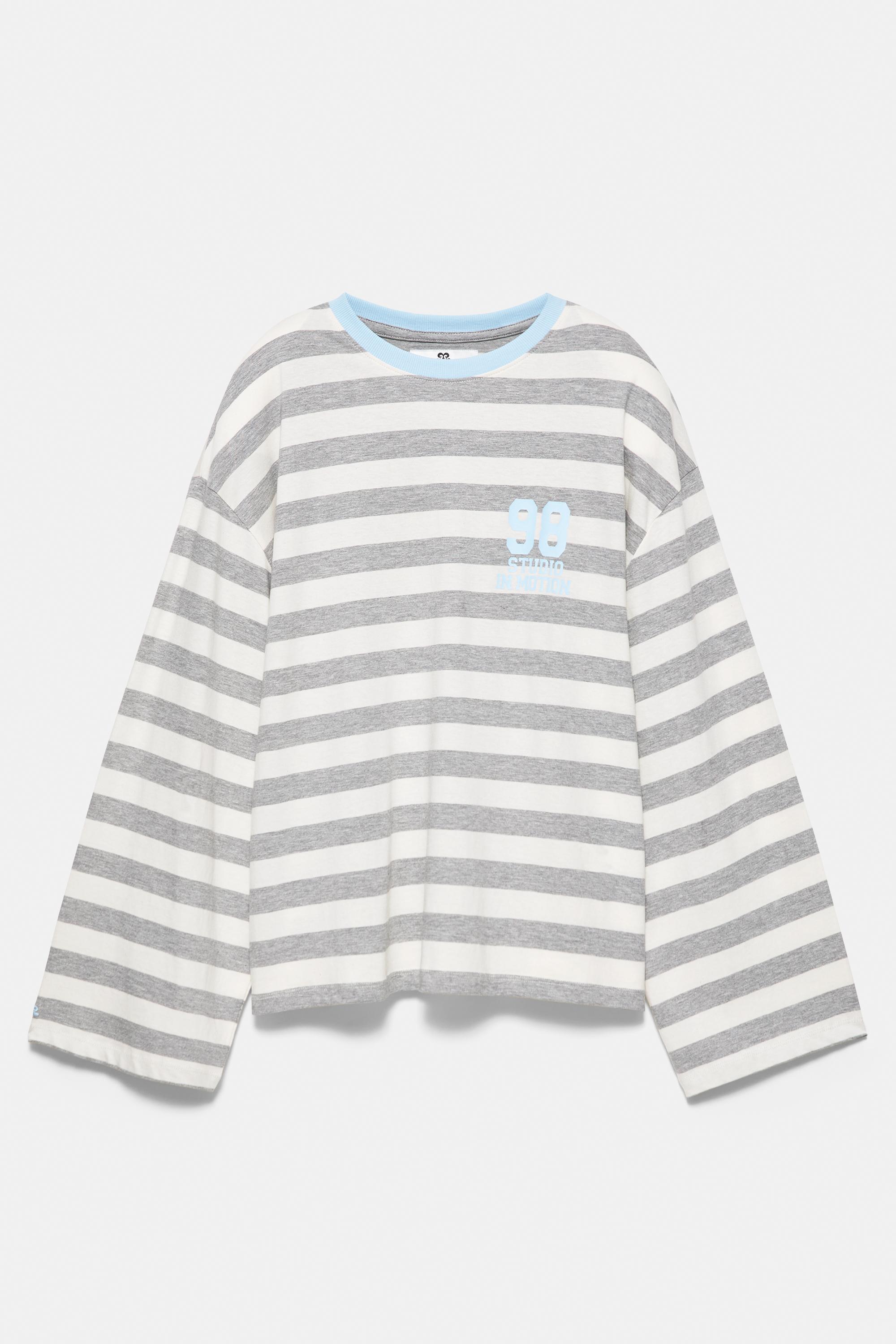 Oversize graphic striped T-shirt — Grey marl