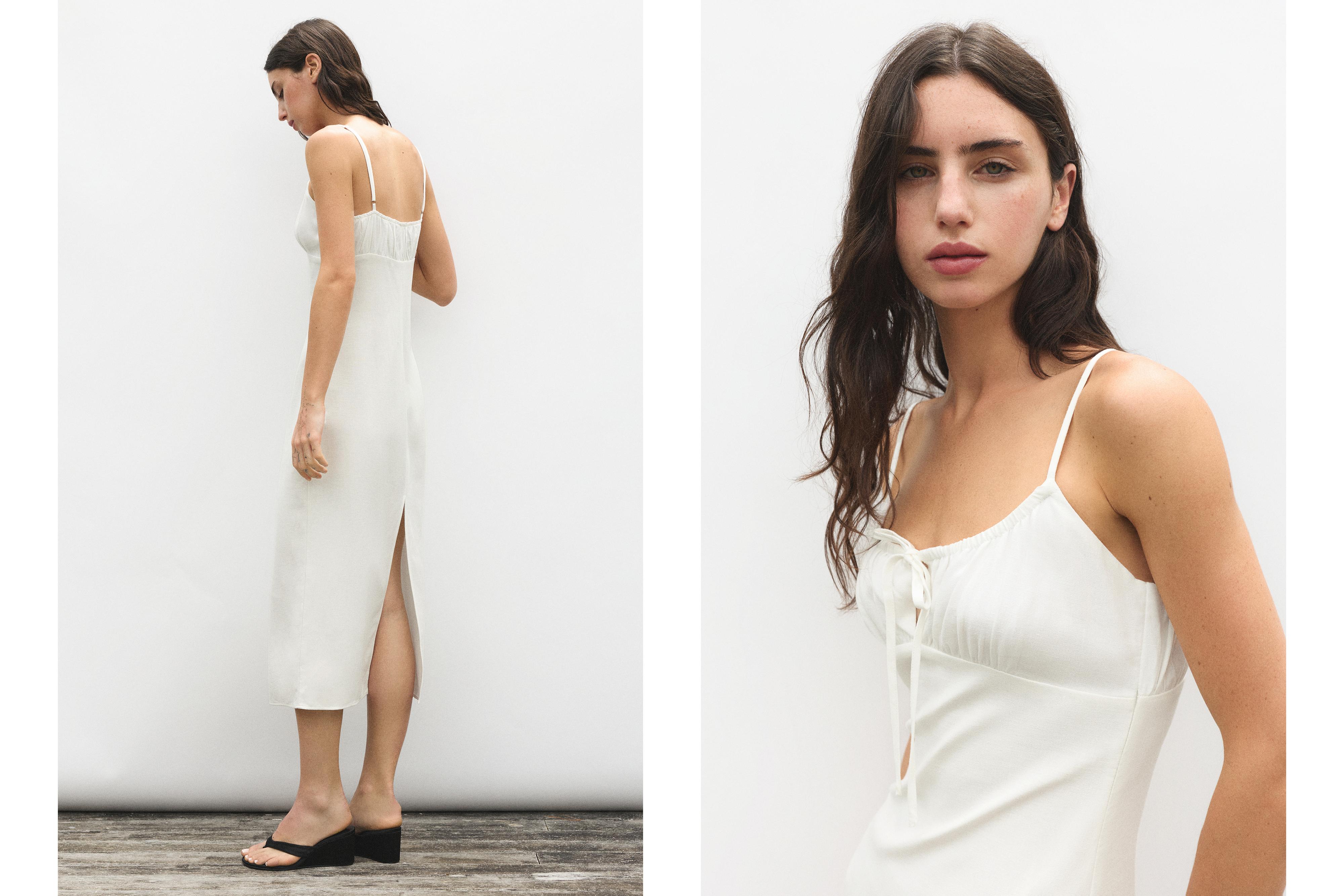 Linen blend midi dress — Ice