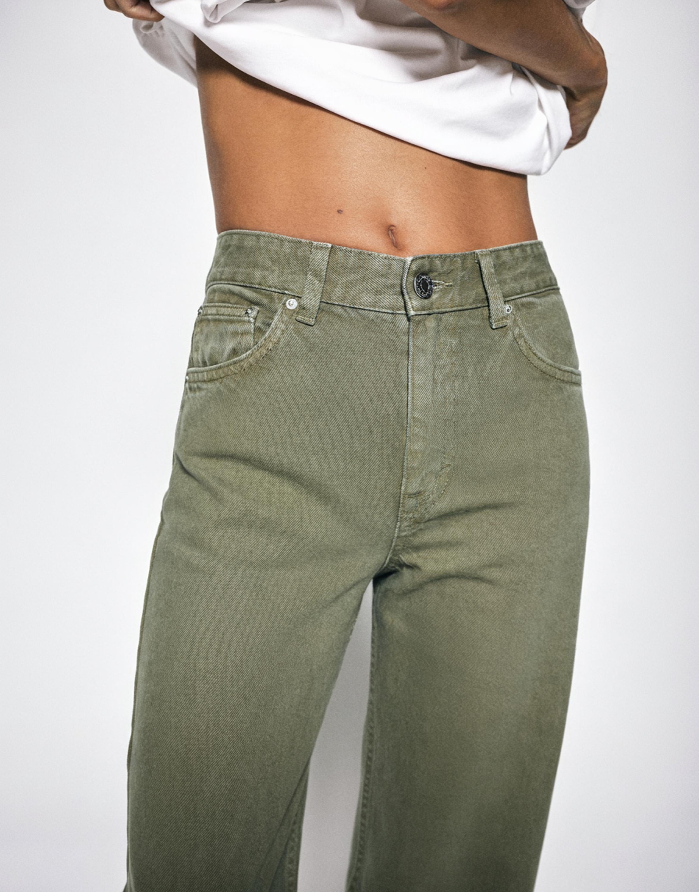 High-waist wide straight-leg jeans — Khaki
