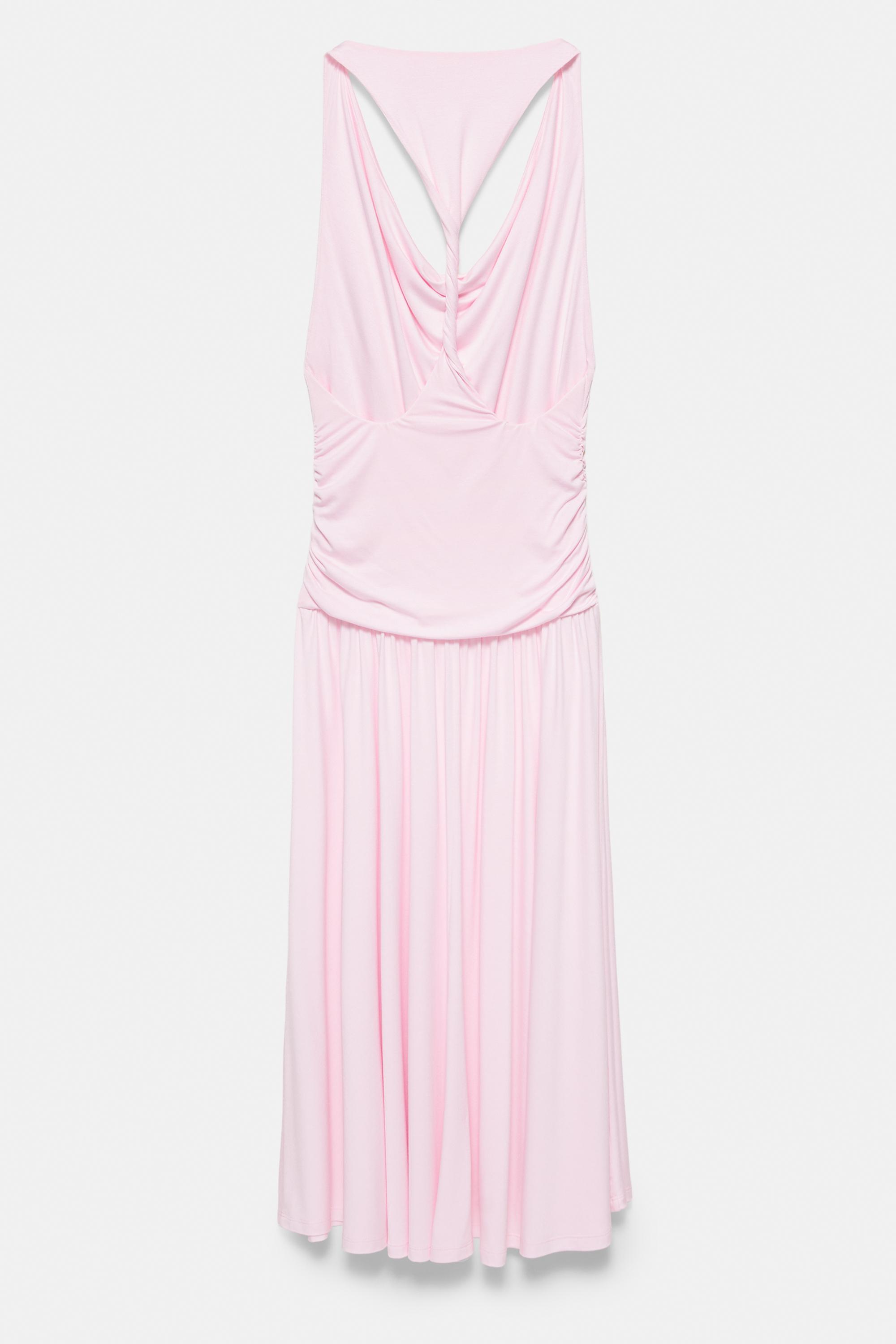 Pink open back knot midi dress