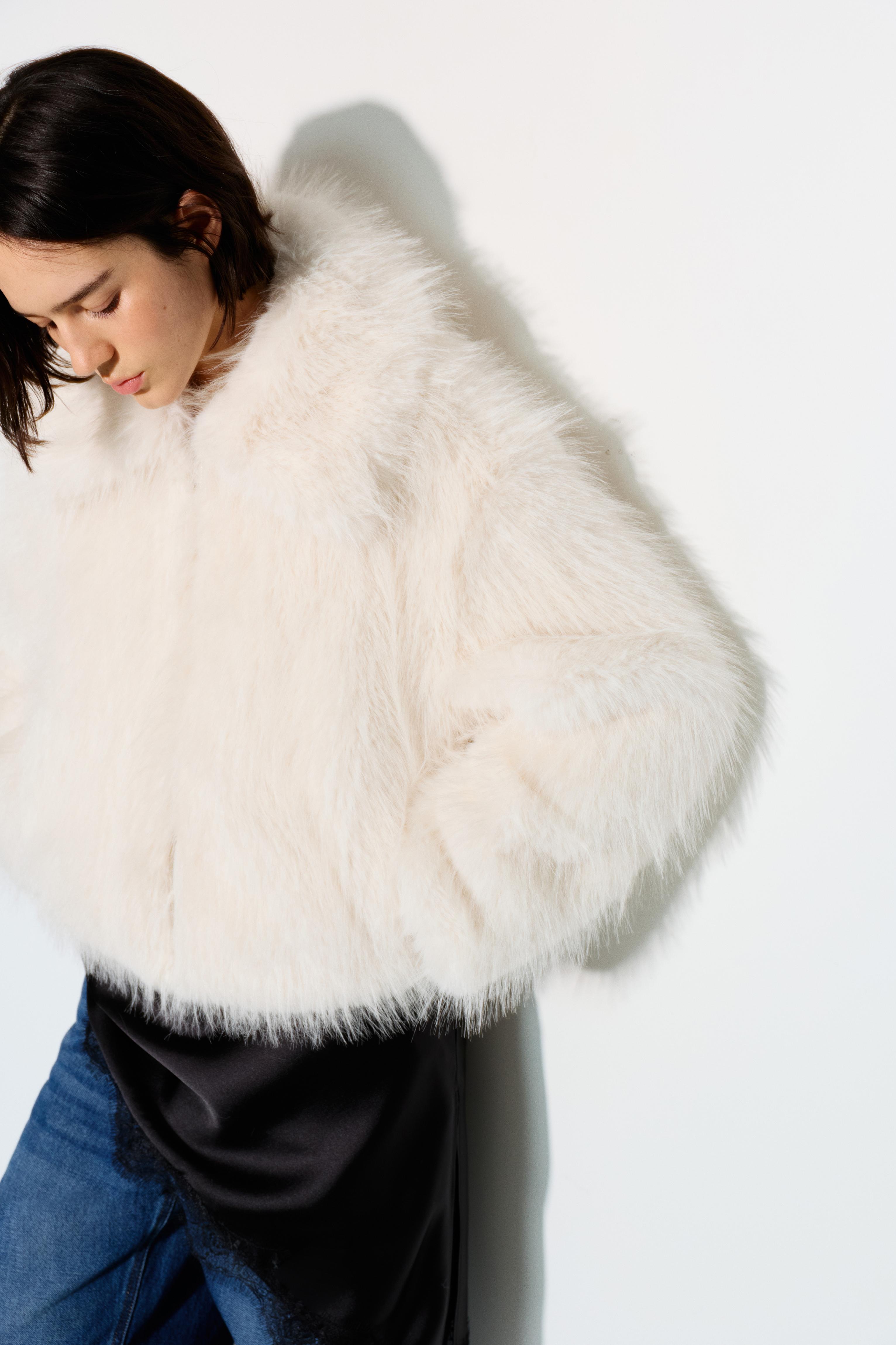 Beyaz suni kürk ceket - Görsel 36