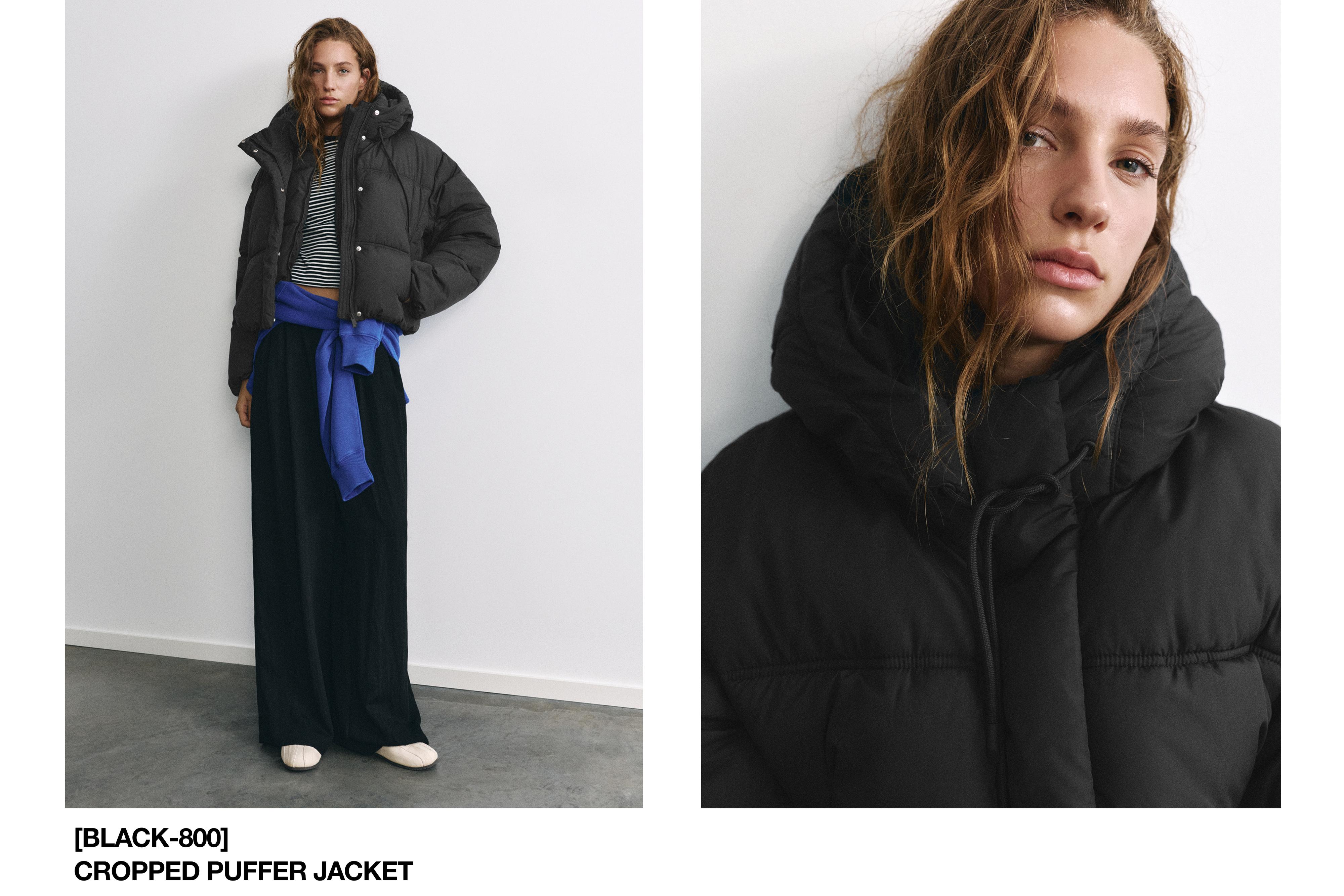 Cropped puffer jacket — Black