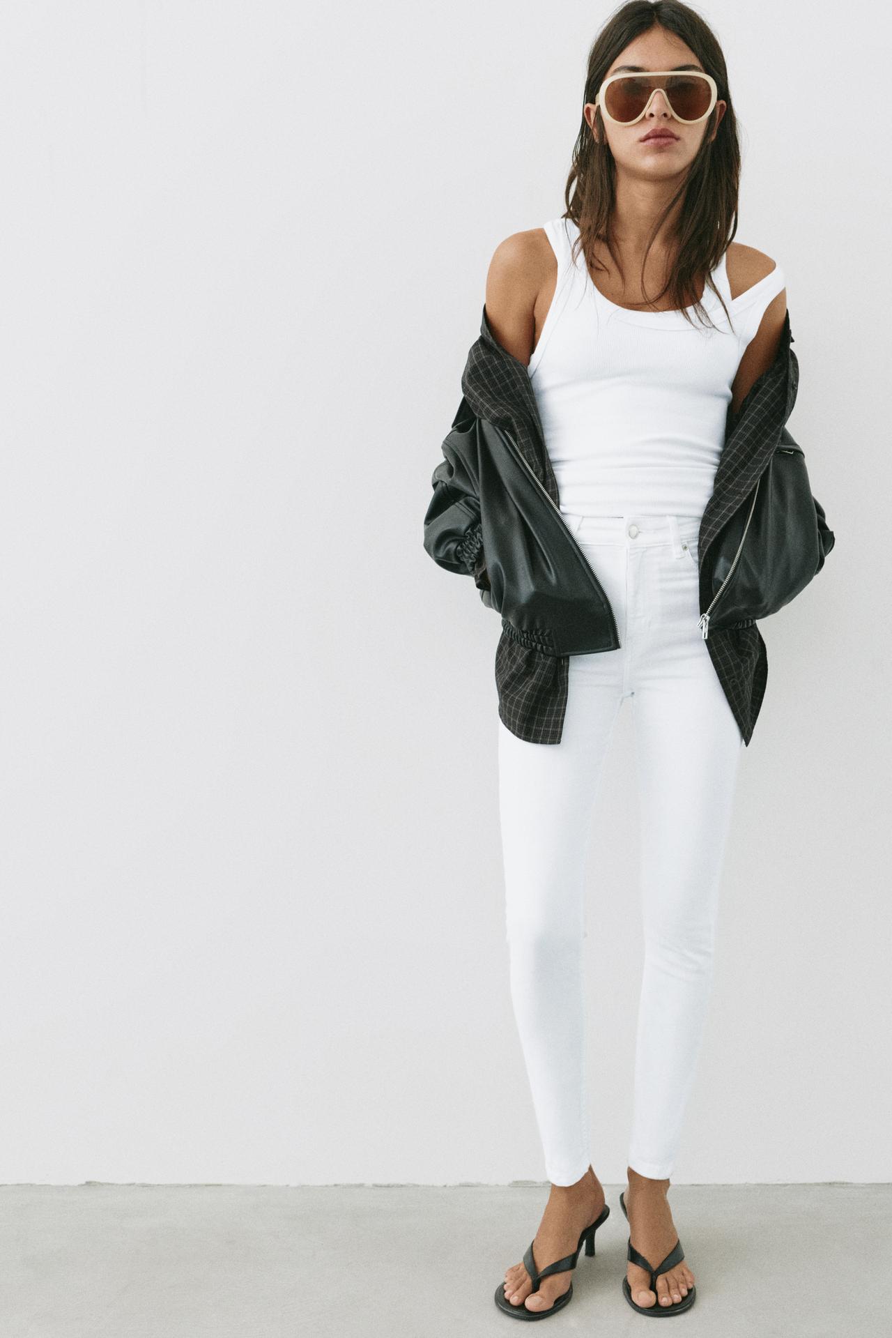 High-waist skinny jeans — Bright white
