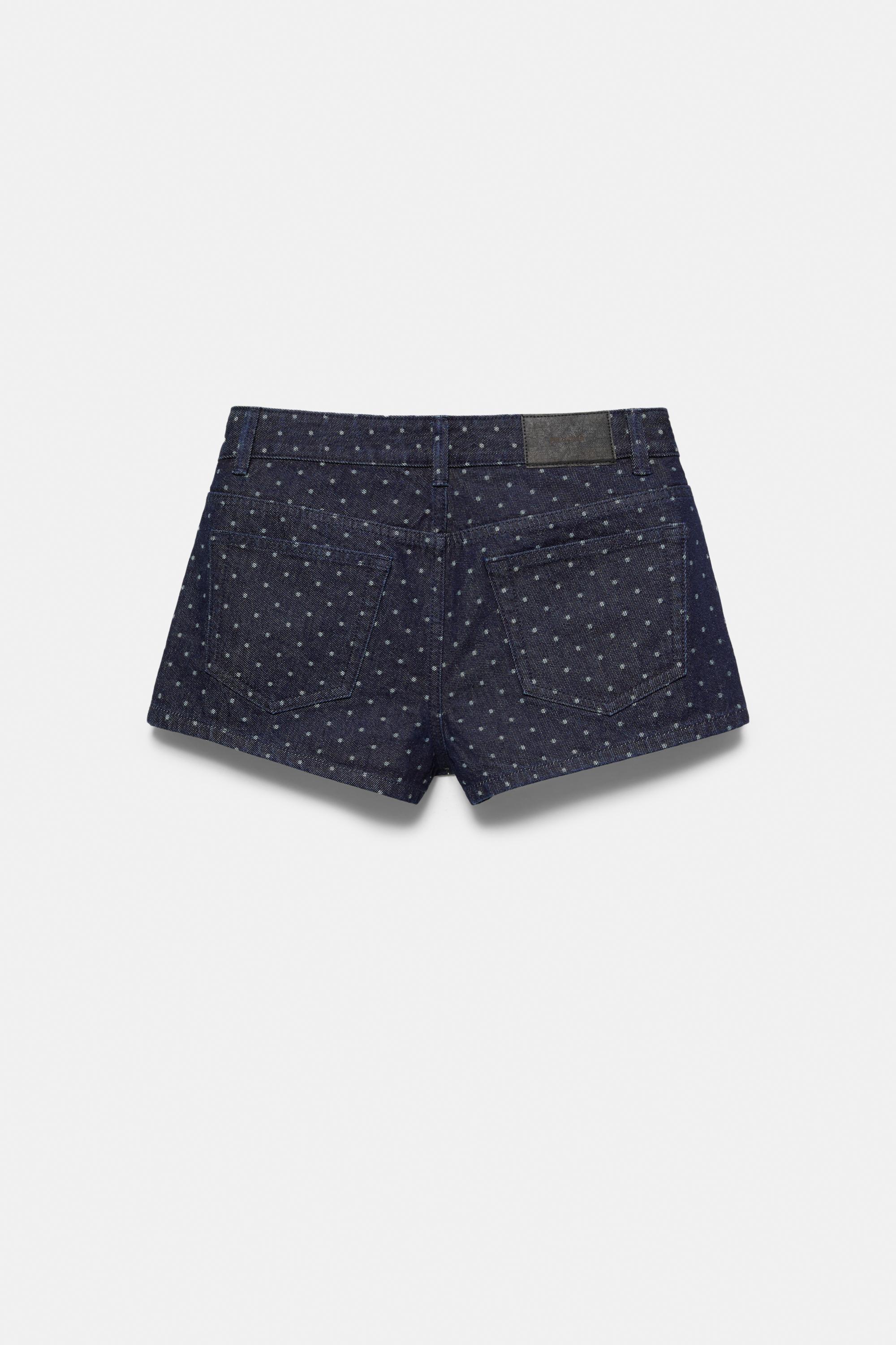 Polka dot denim mini shorts — Navy