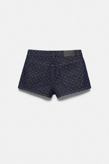 Polka dot denim mini shorts — Navy 8