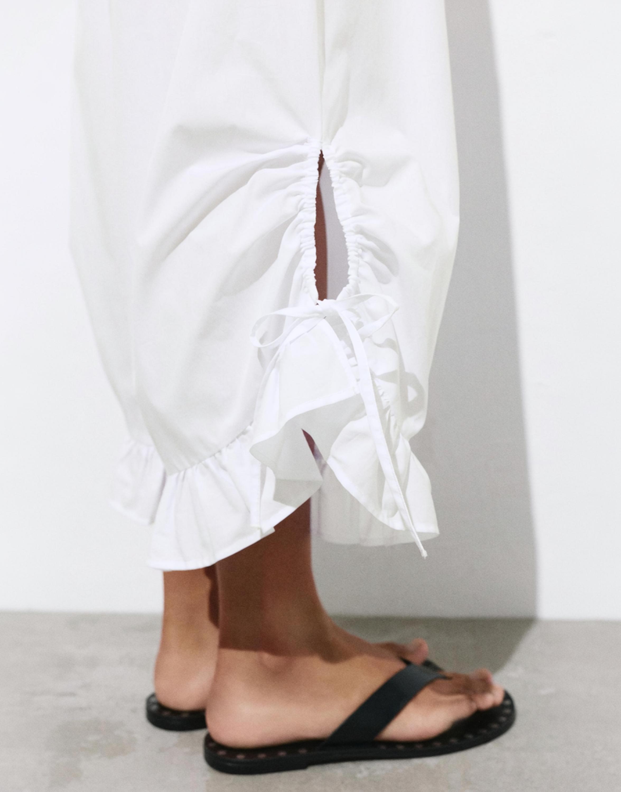 Ruffle bow sarouel trousers — White