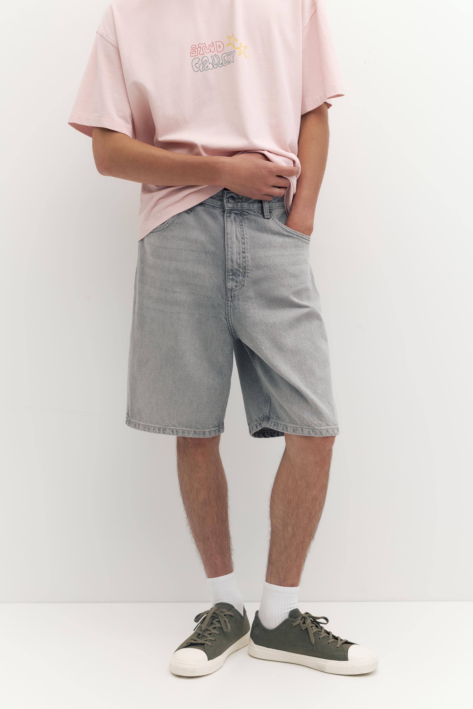 Baggy denim Bermuda shorts — Dark grey
