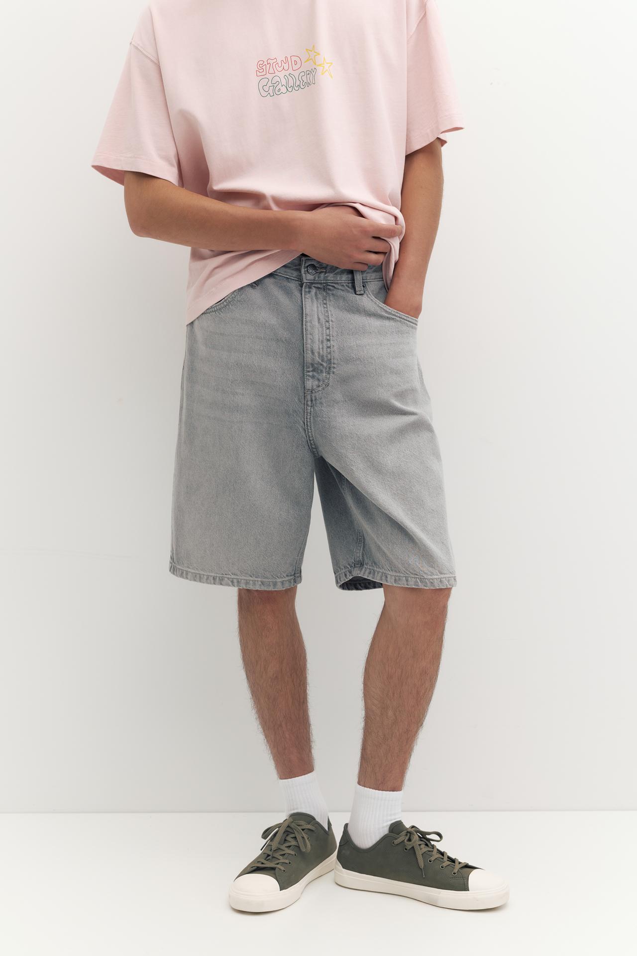 Baggy denim Bermuda shorts — Dark grey