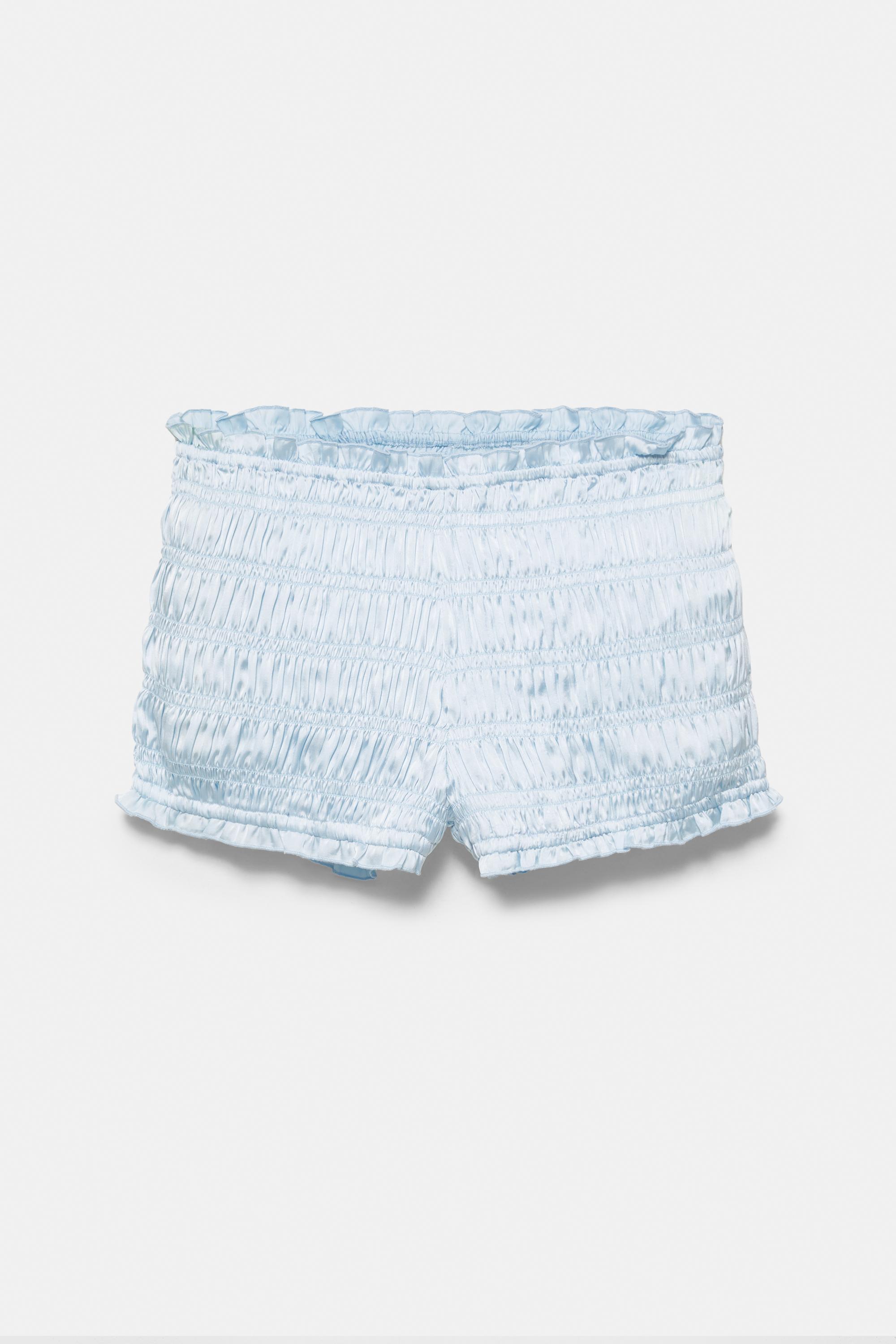 Satin gathered shorts — Sky blue