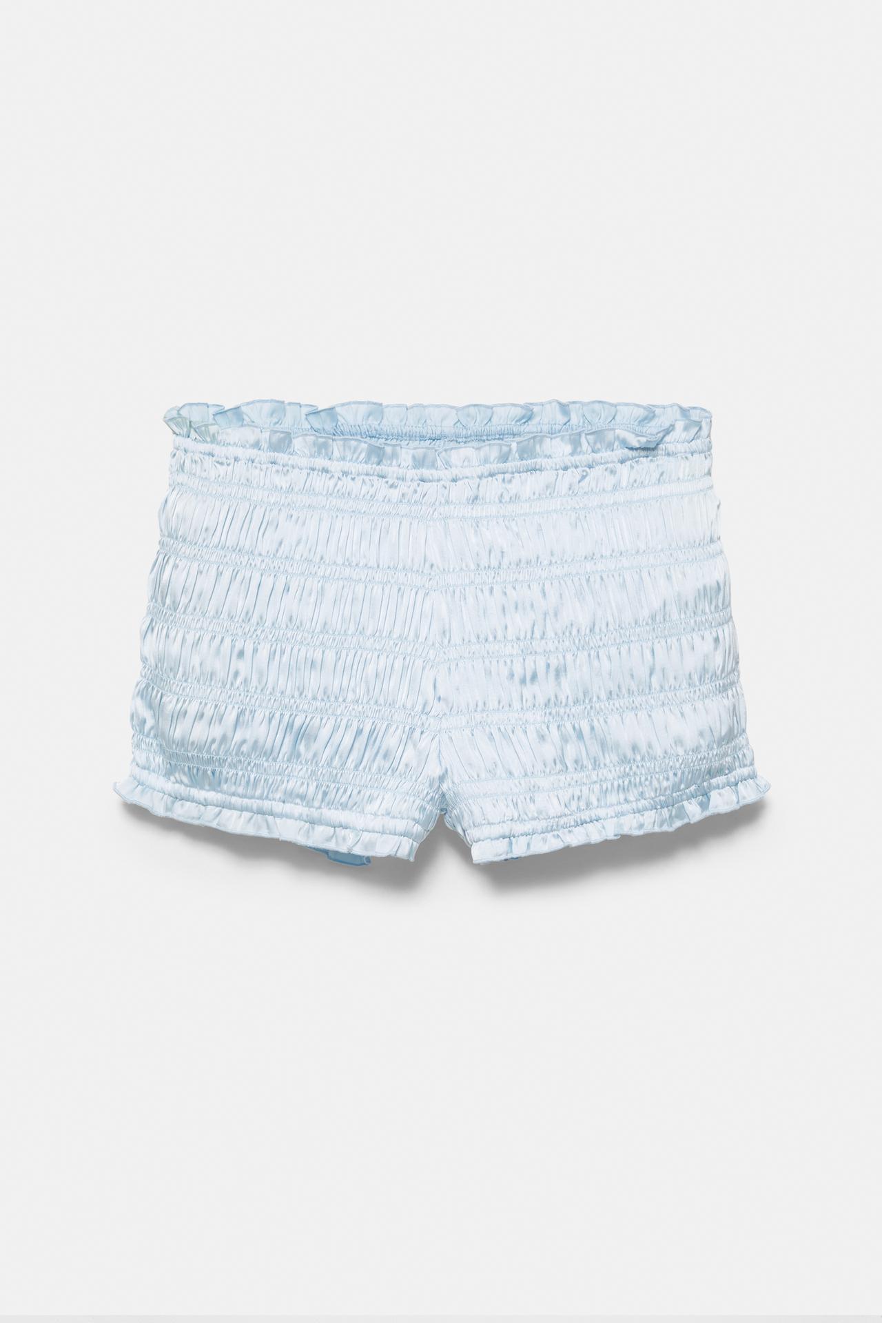 Satin gathered shorts — Sky blue