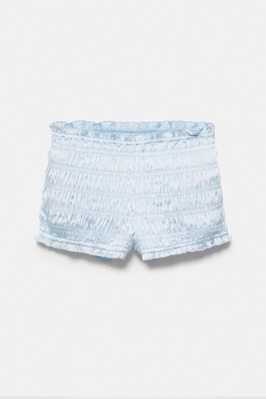 Satin gathered shorts — Sky blue 8