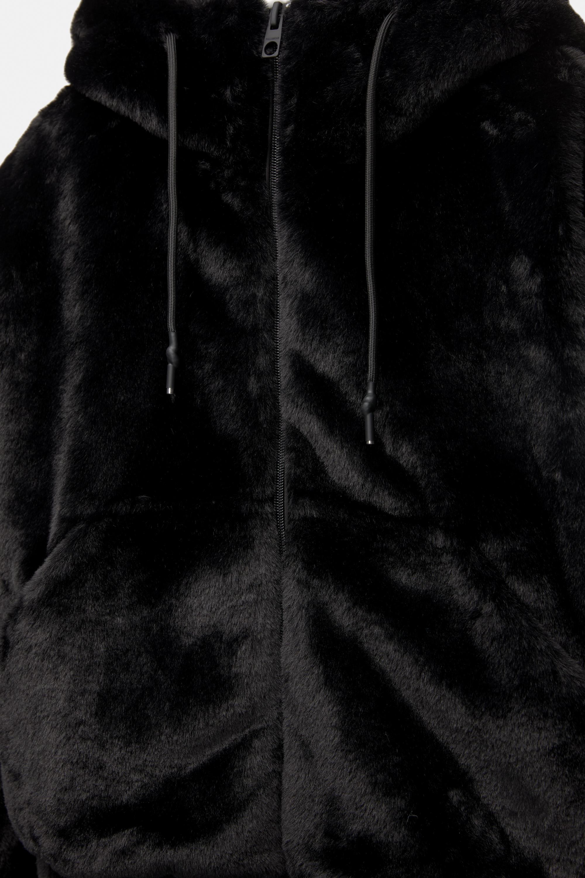 Faux fur hooded jacket — Black