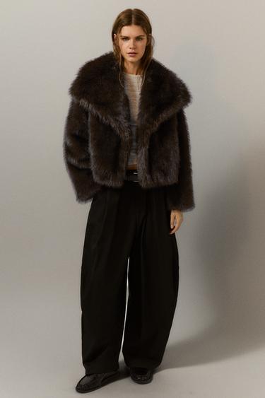 Short faux fur coat — Brown 4