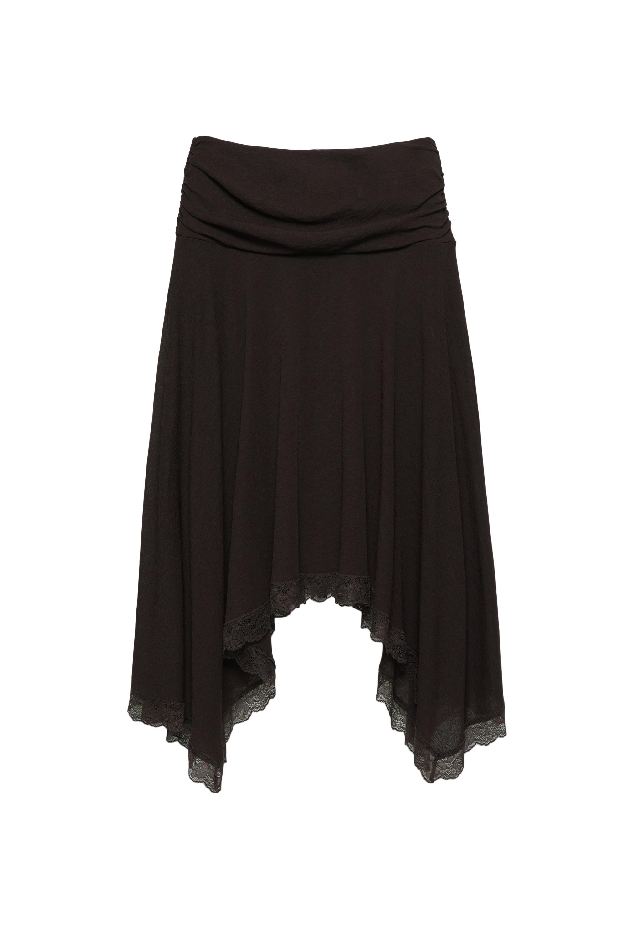 Asimetrik dantelli midi etek - Görsel 2