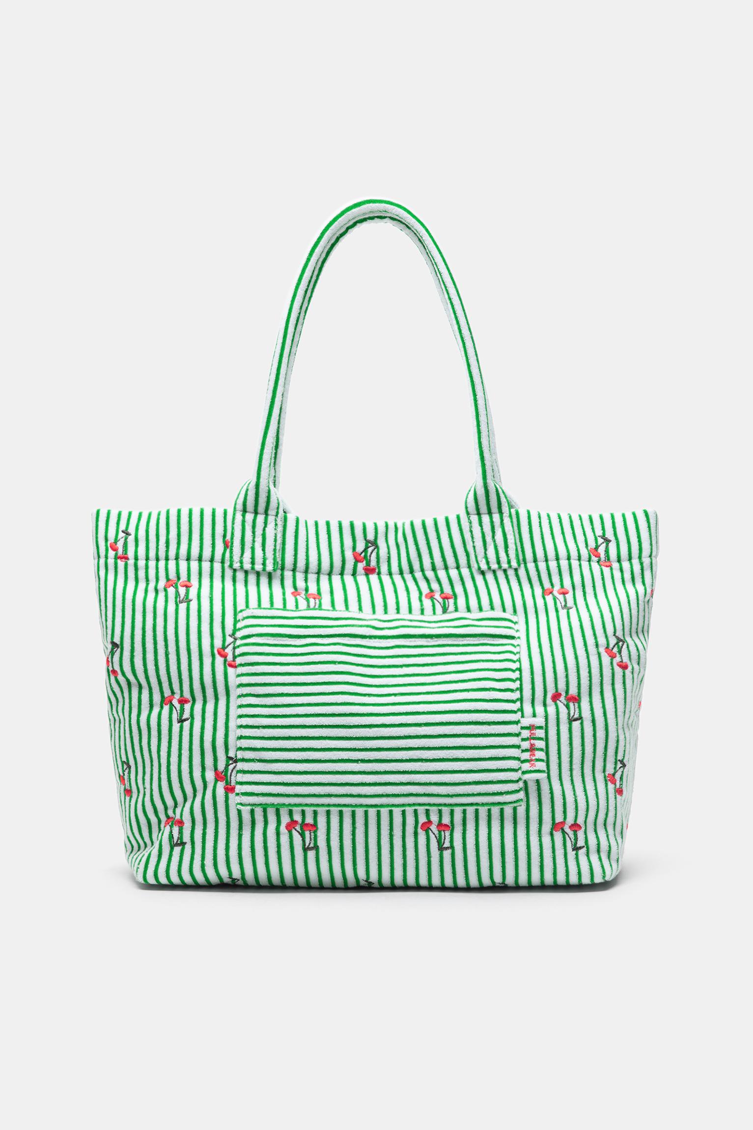 Striped towel shopper bag — Khaki