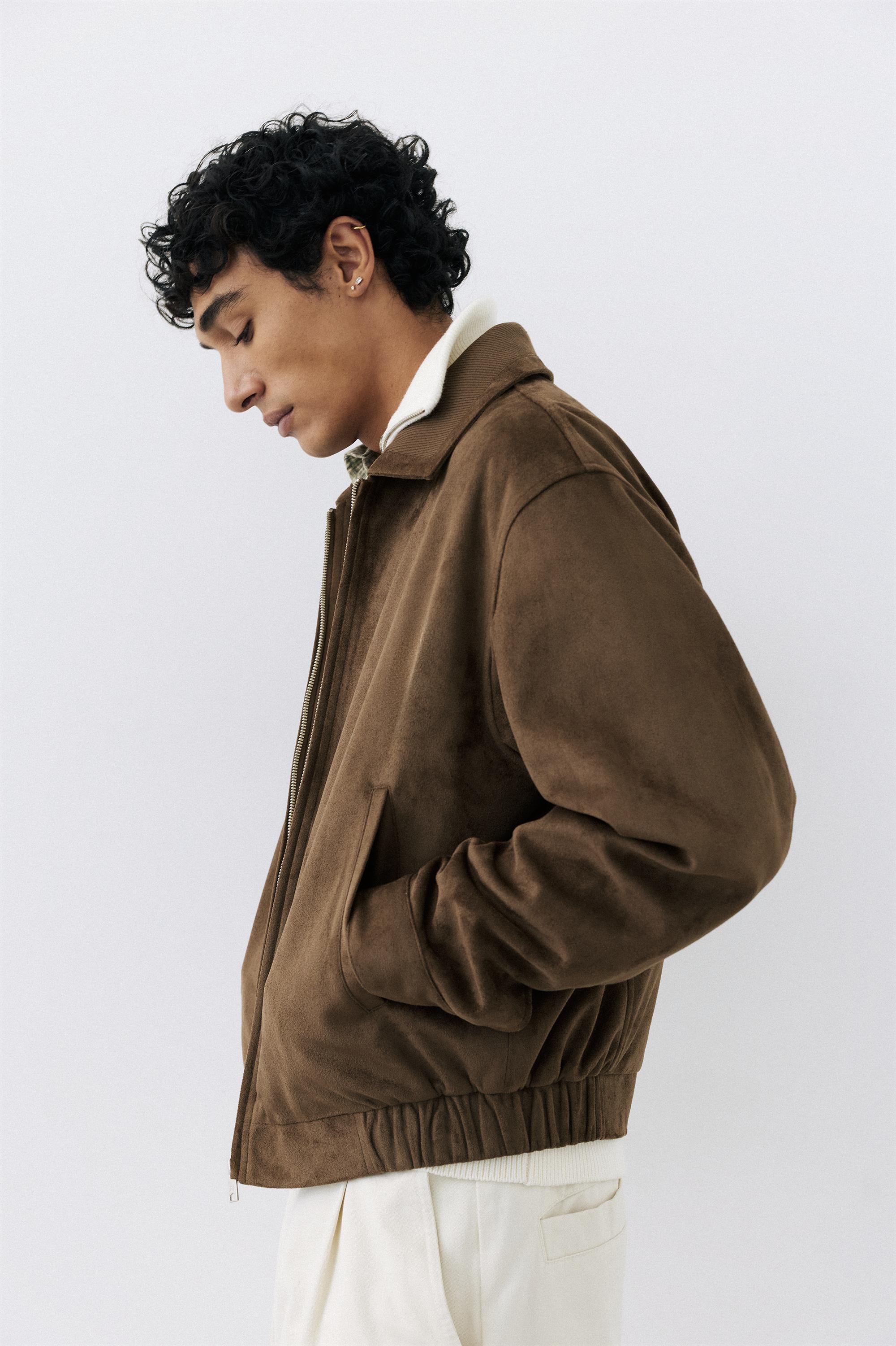 Faux suede jacket — Dark brown