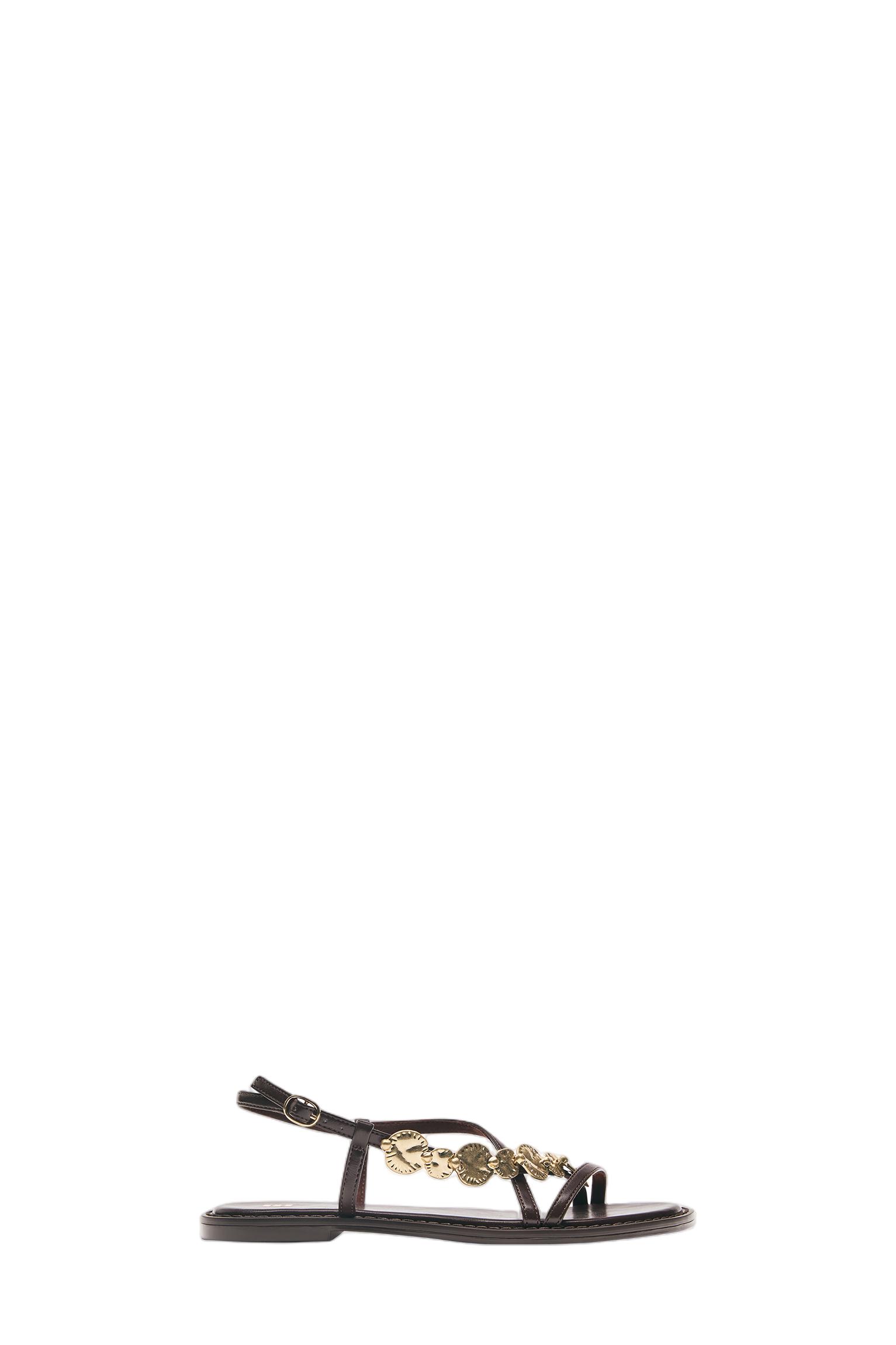 Flat beaded sandals — Brown
