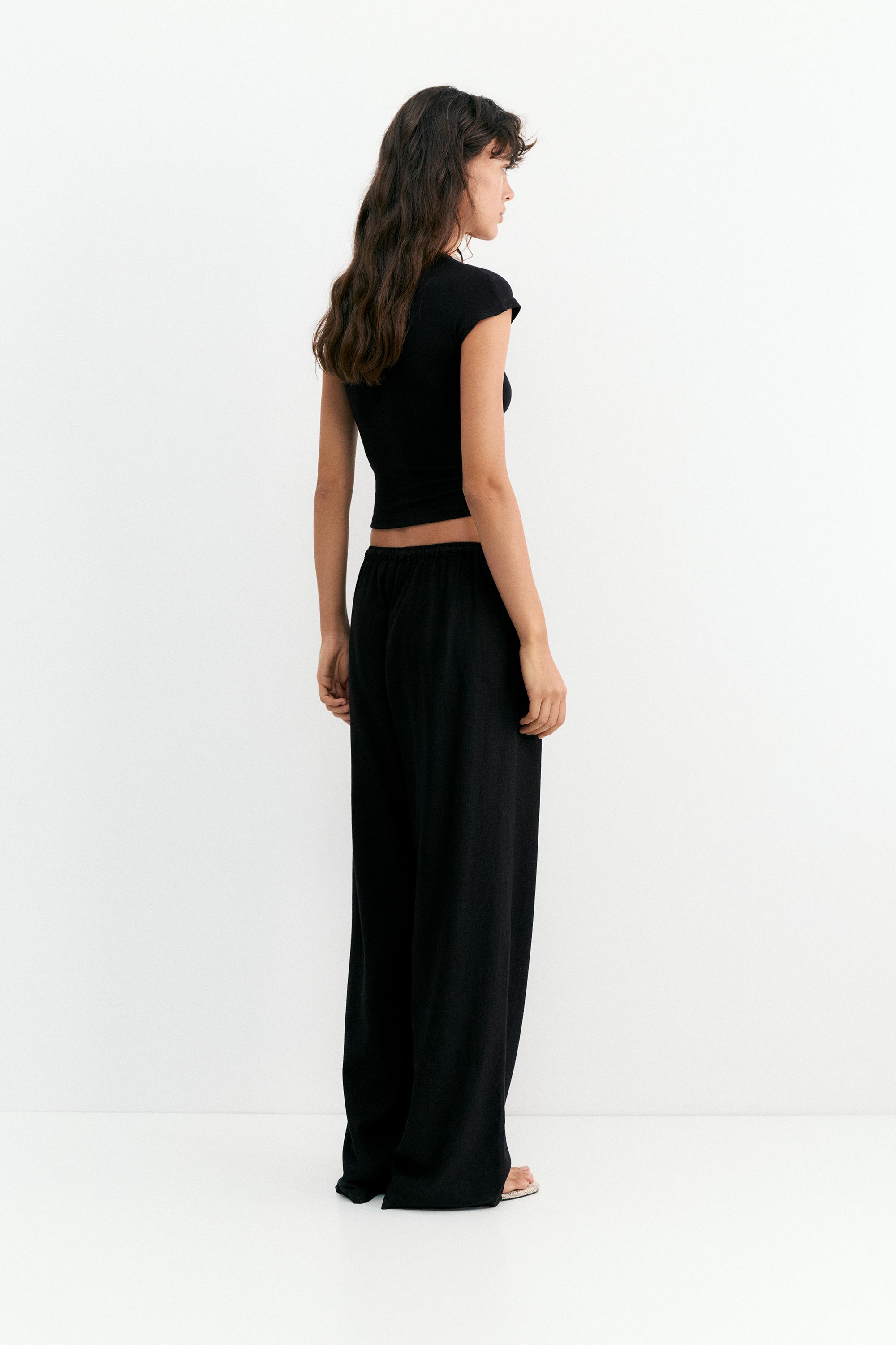 Flowy trousers with linen — Black