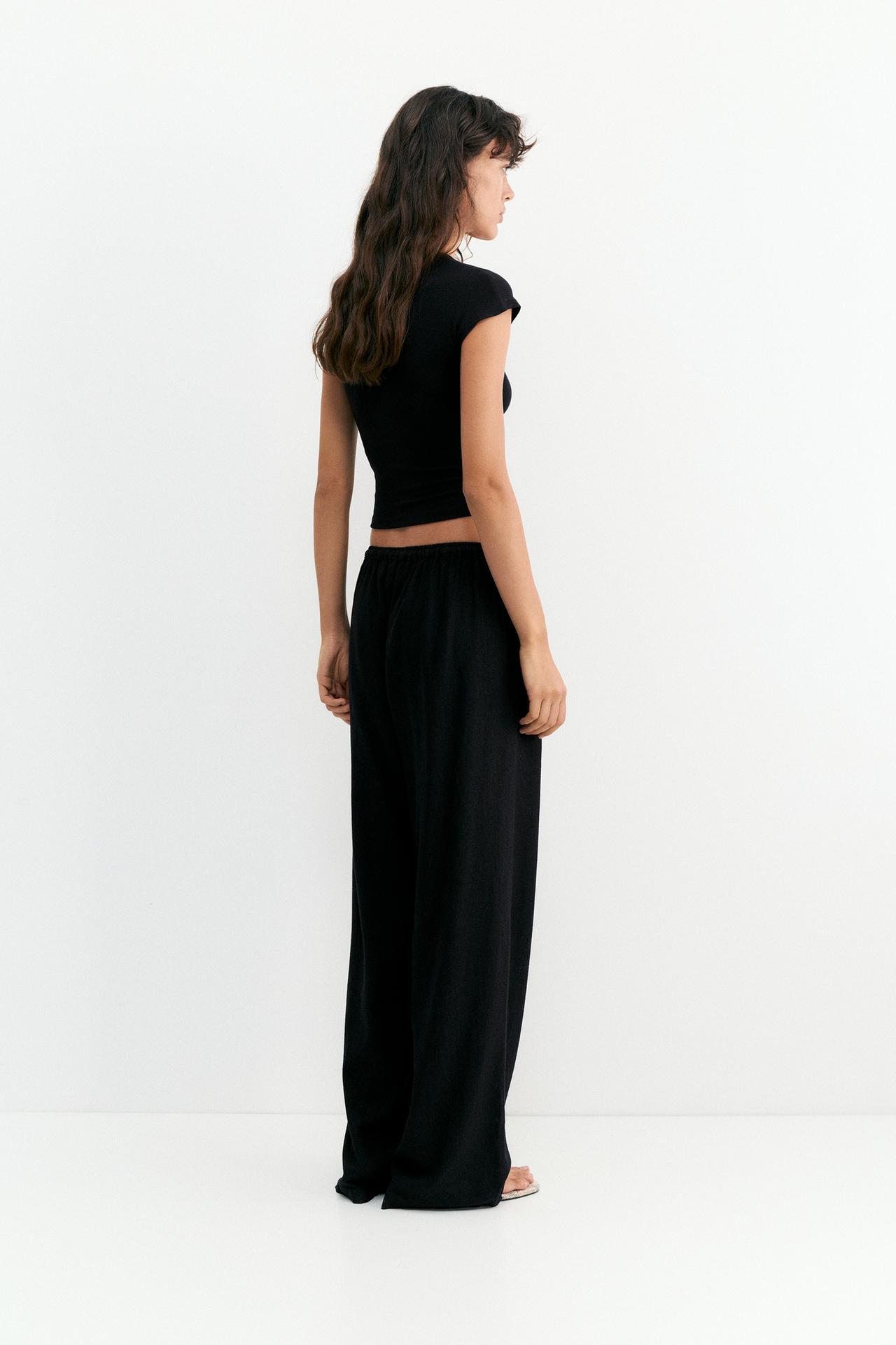 Flowy trousers with linen — Black