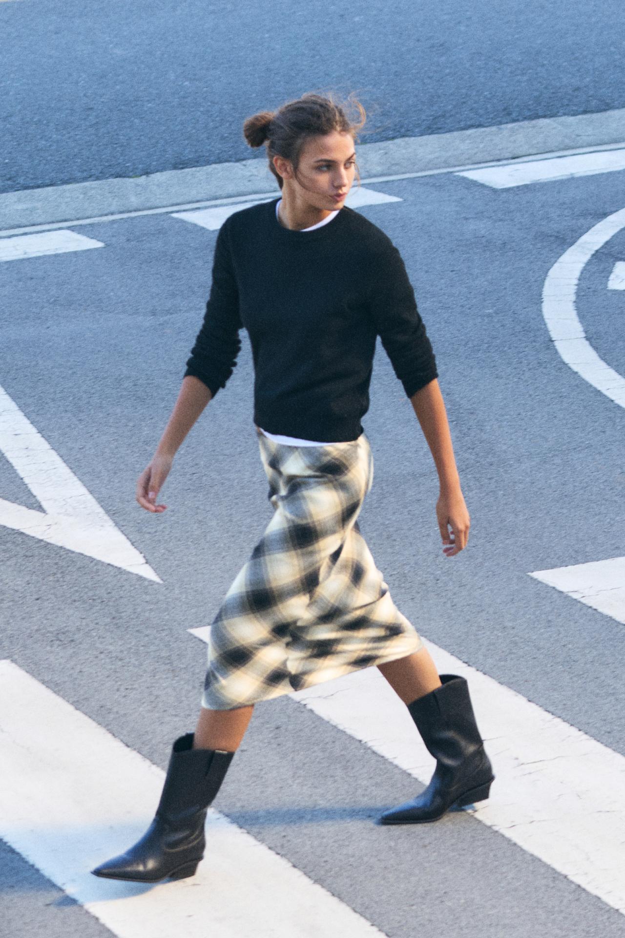 Check midi skirt — White/Black