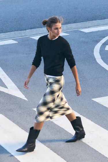 Check midi skirt — White/Black 1