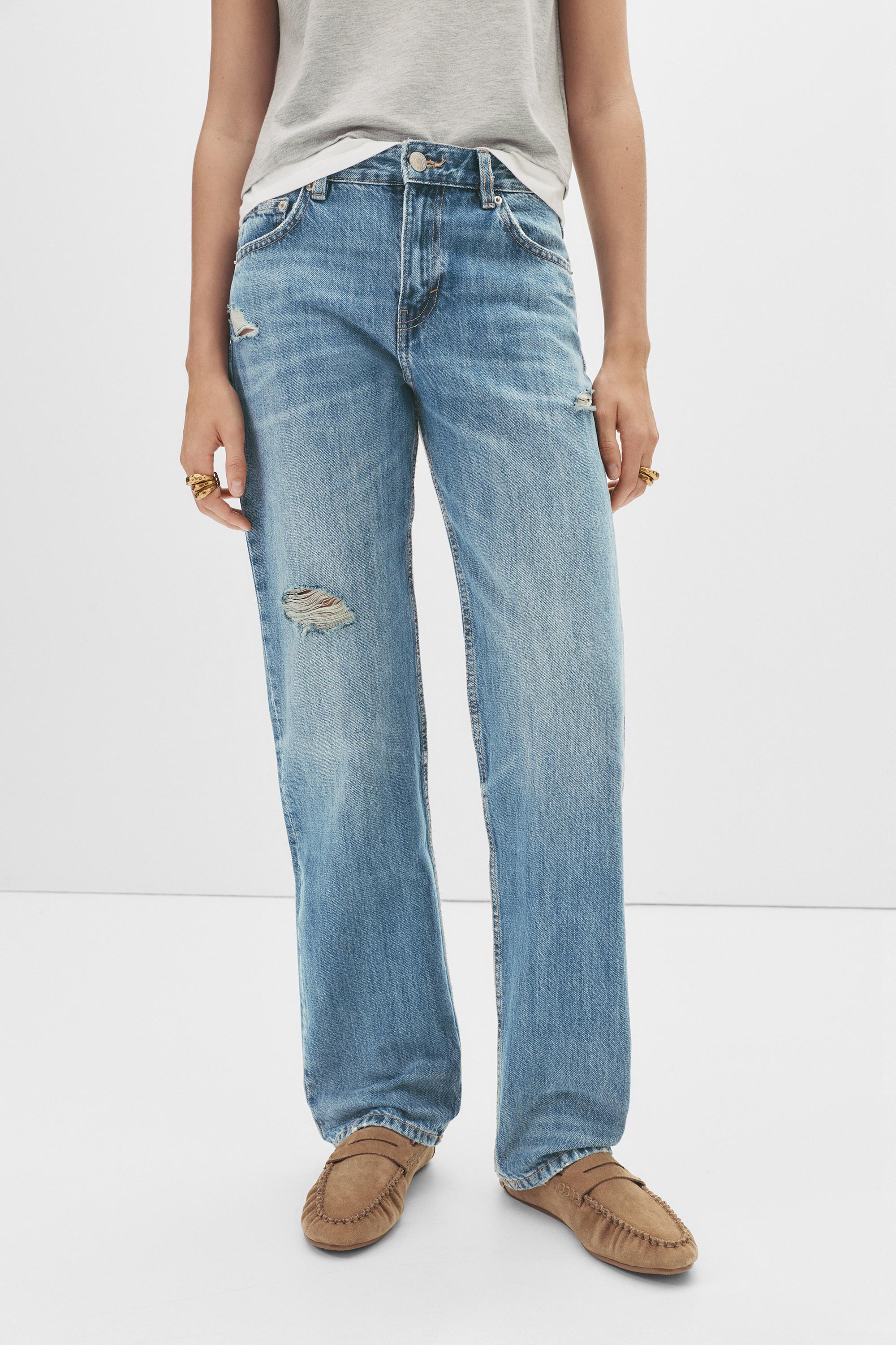 Mid-waist straight-leg jeans — Grey blue