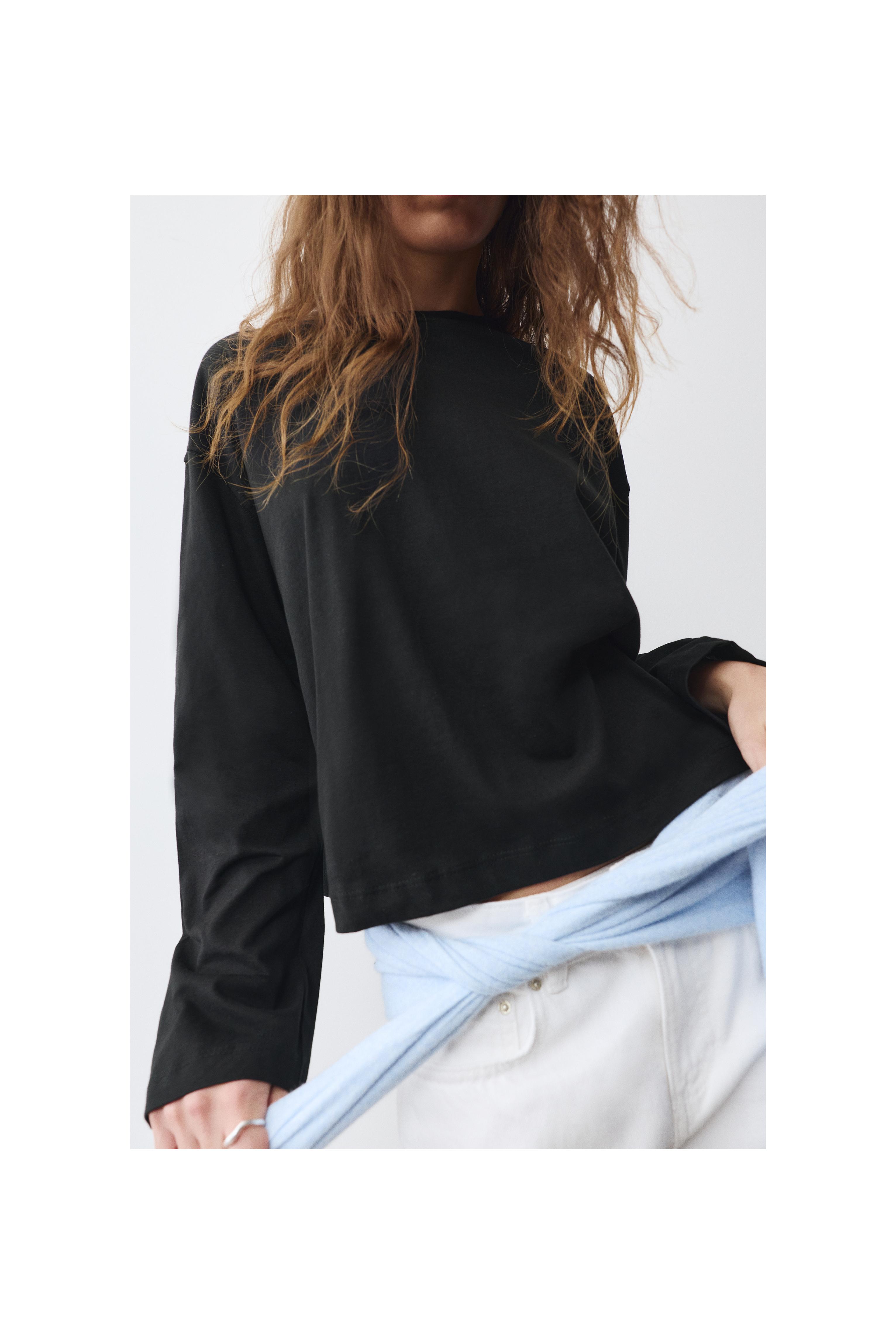 Boxy-fit long sleeve T-shirt — Black