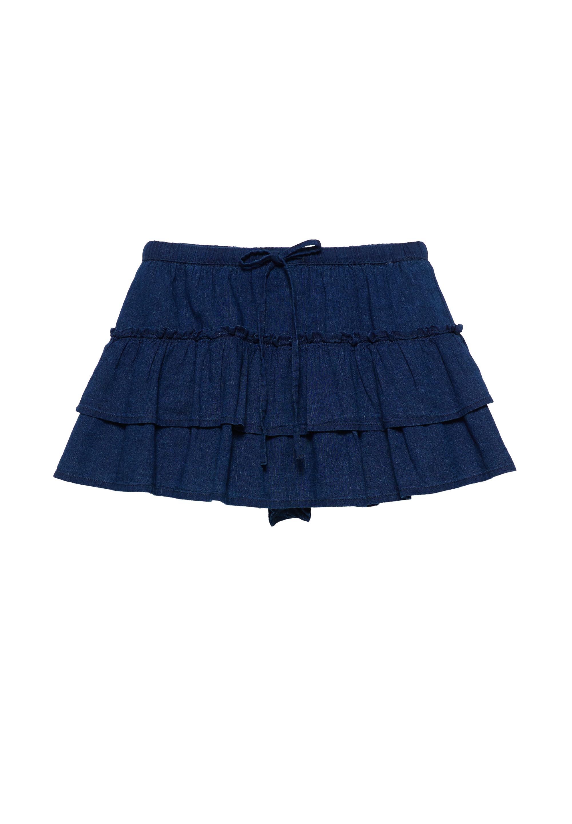 Denim ruffle skort — Dark blue