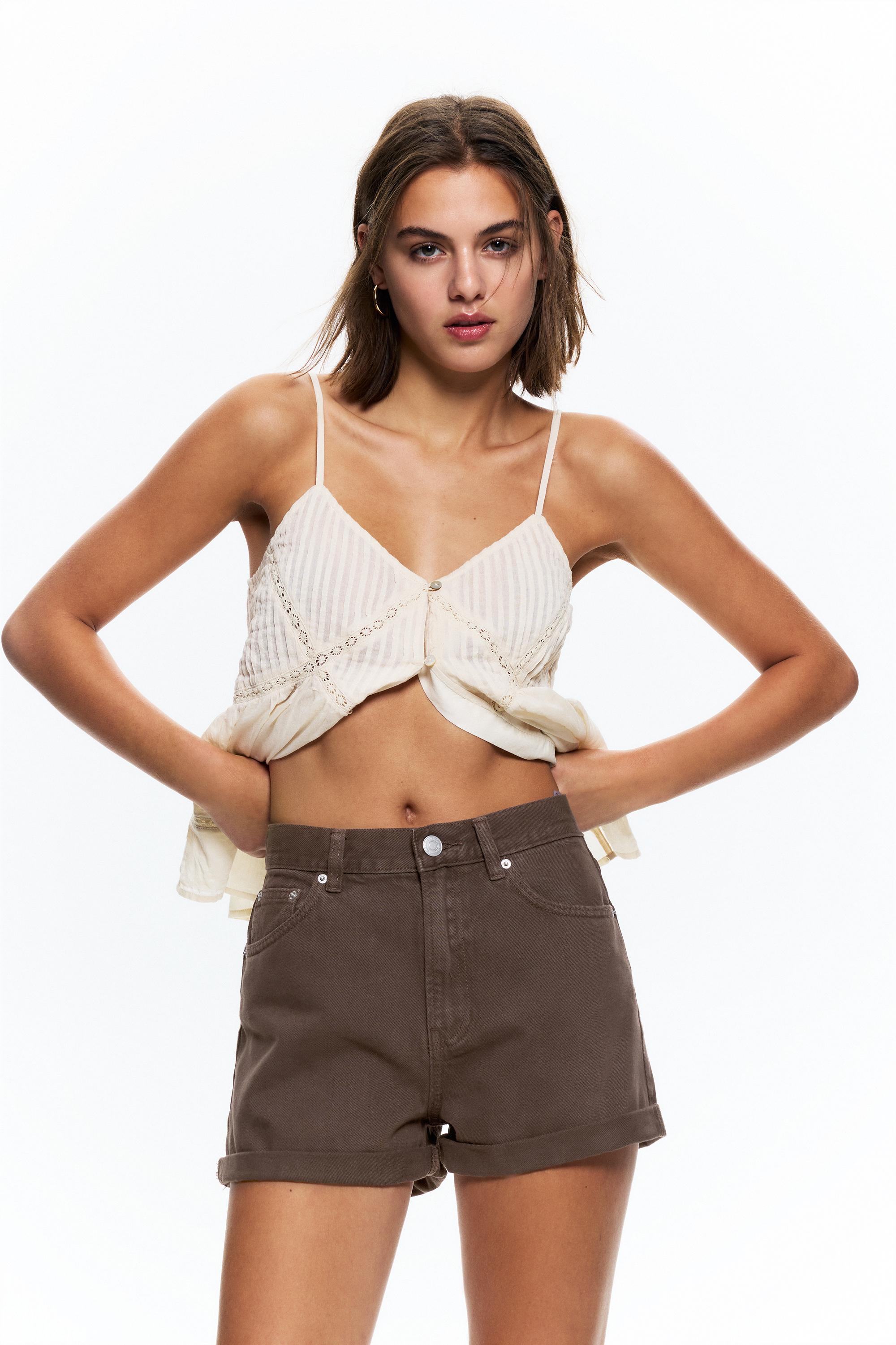 Mom-Fit Jeansshorts Mit Umschlag