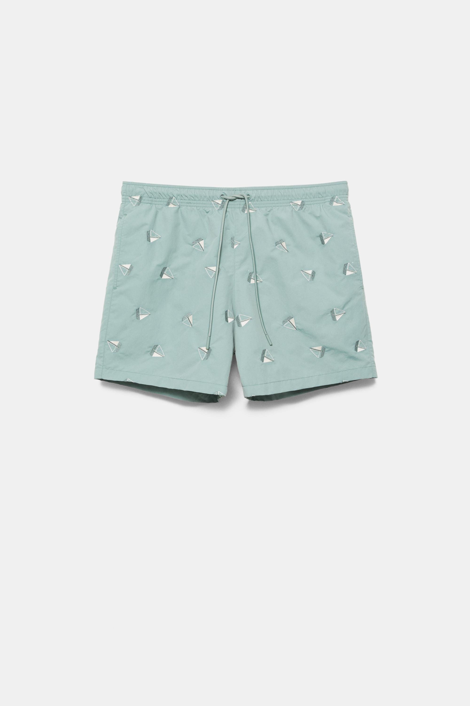 Embroidered board shorts — Greenish