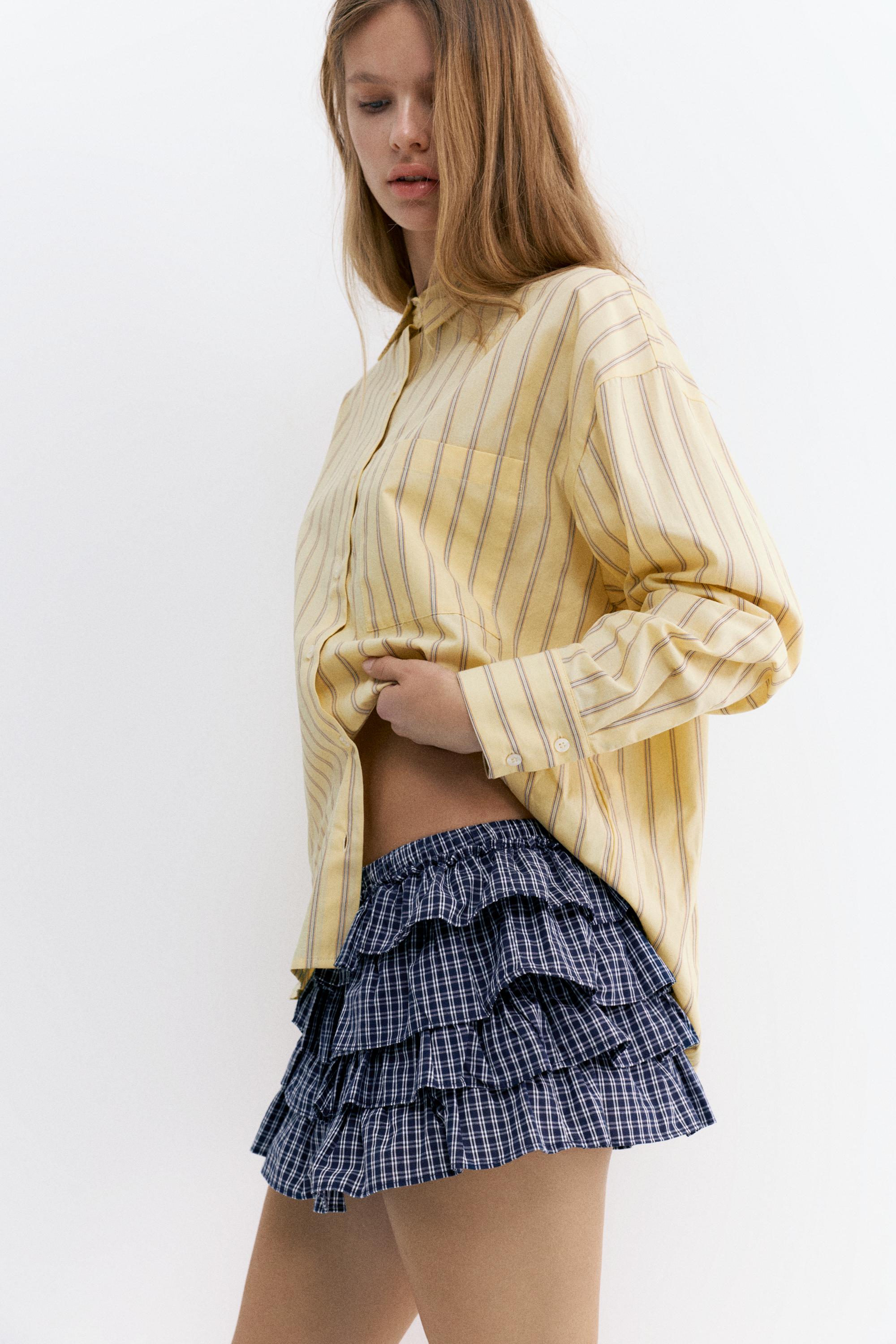 Kareli fırfırlı şort etek - Görsel 16