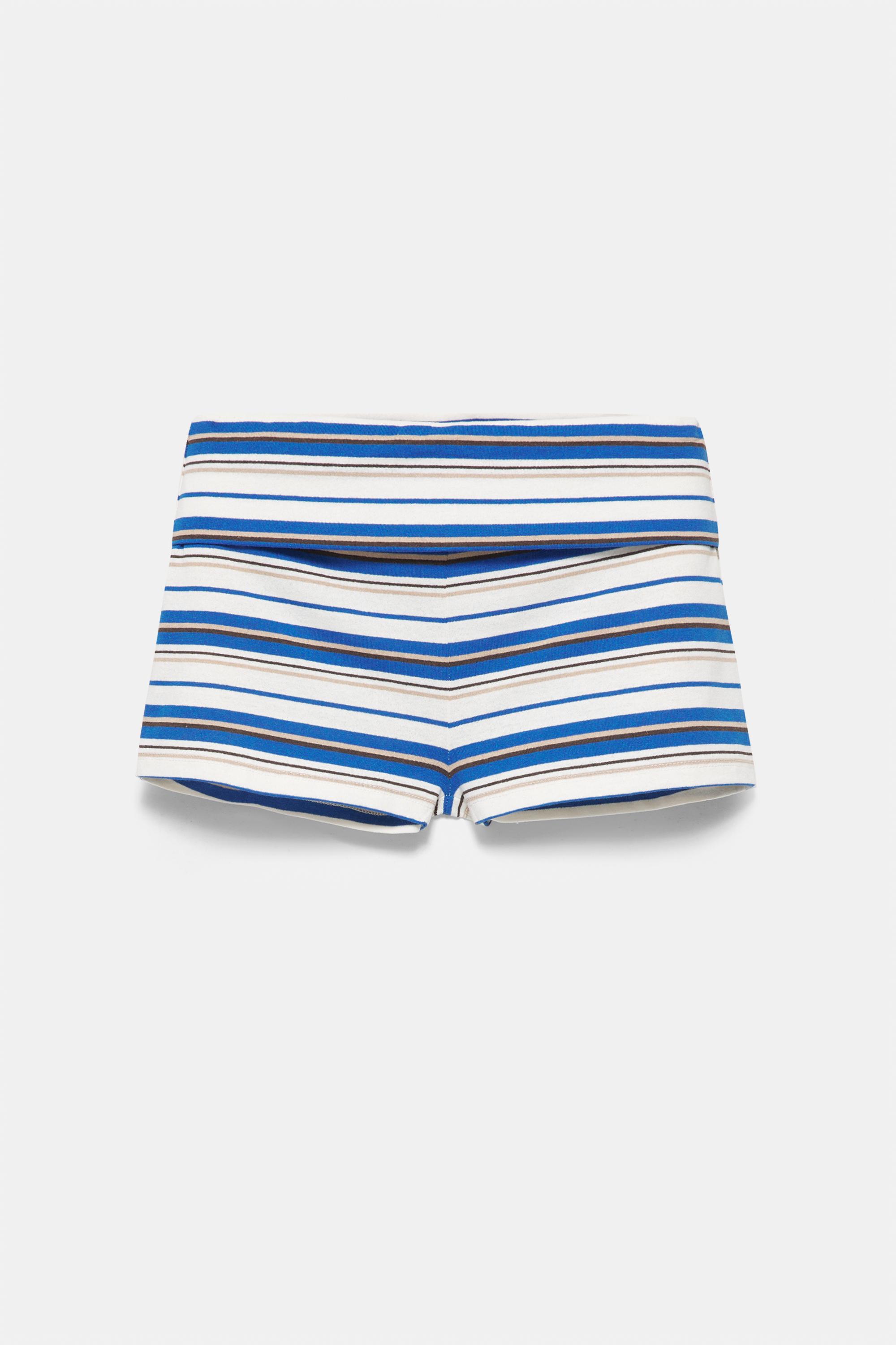 Striped shorts with turn-up waist — Striped
