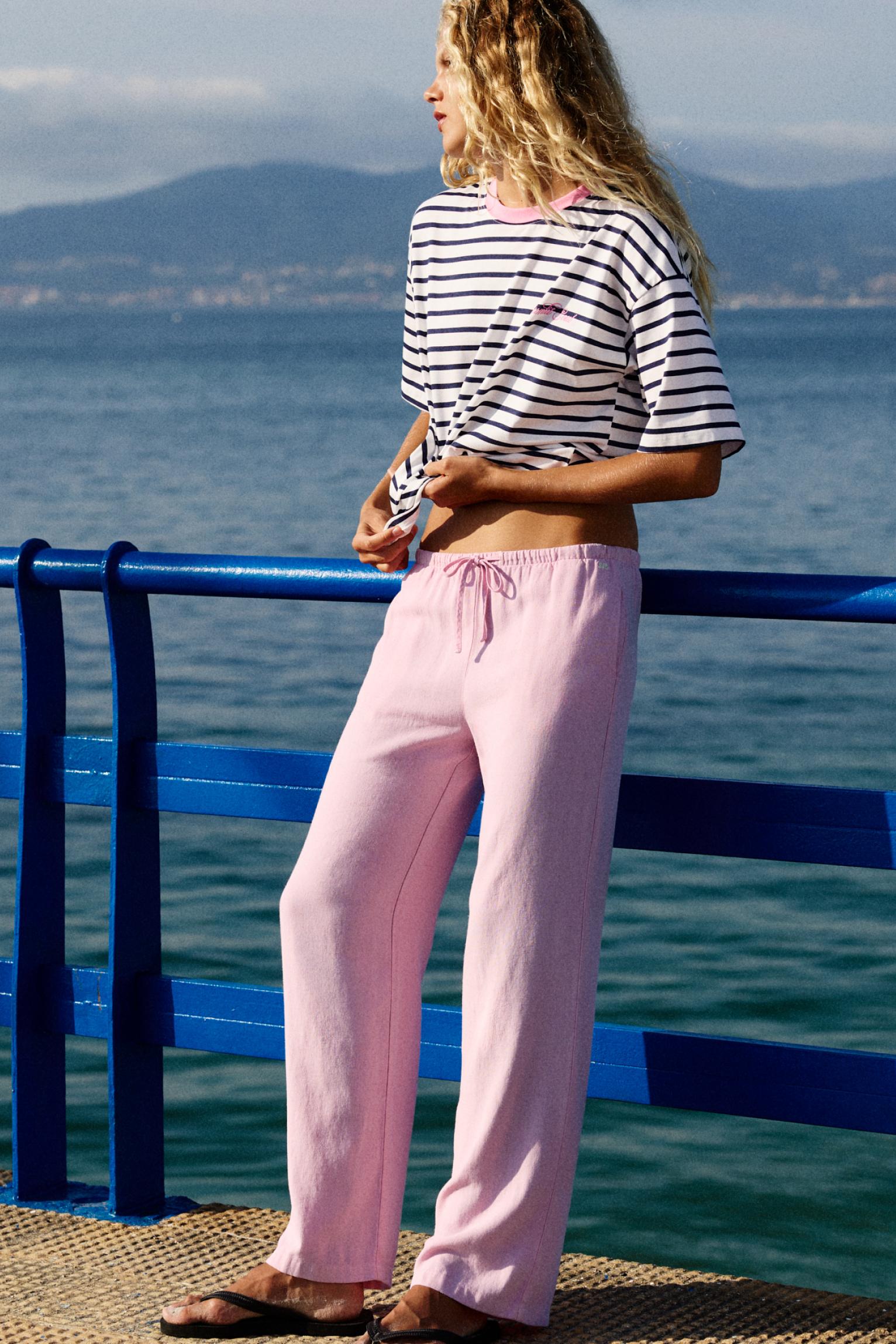 Linen blend joggers — Pink