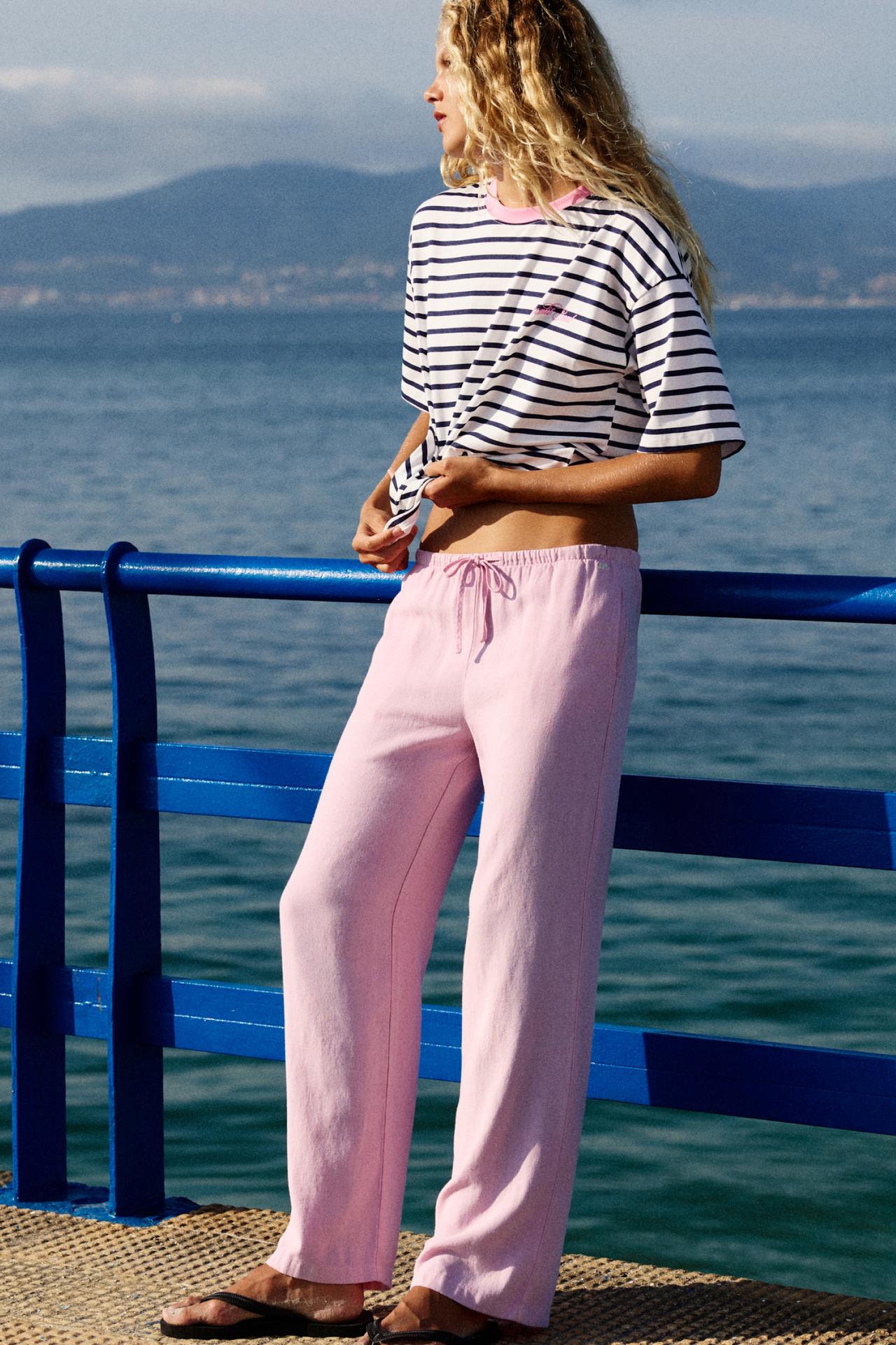 Linen blend joggers — Pink