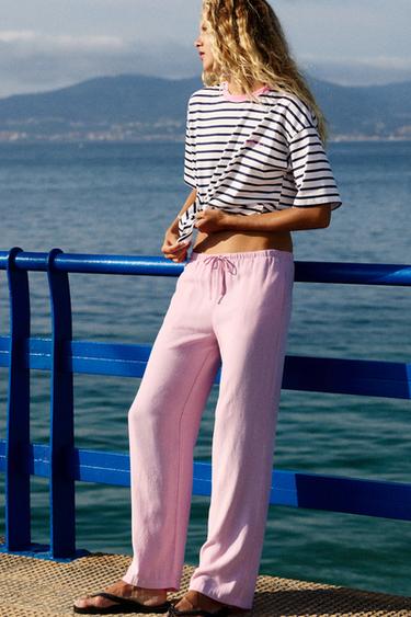 Linen blend joggers — Pink 1