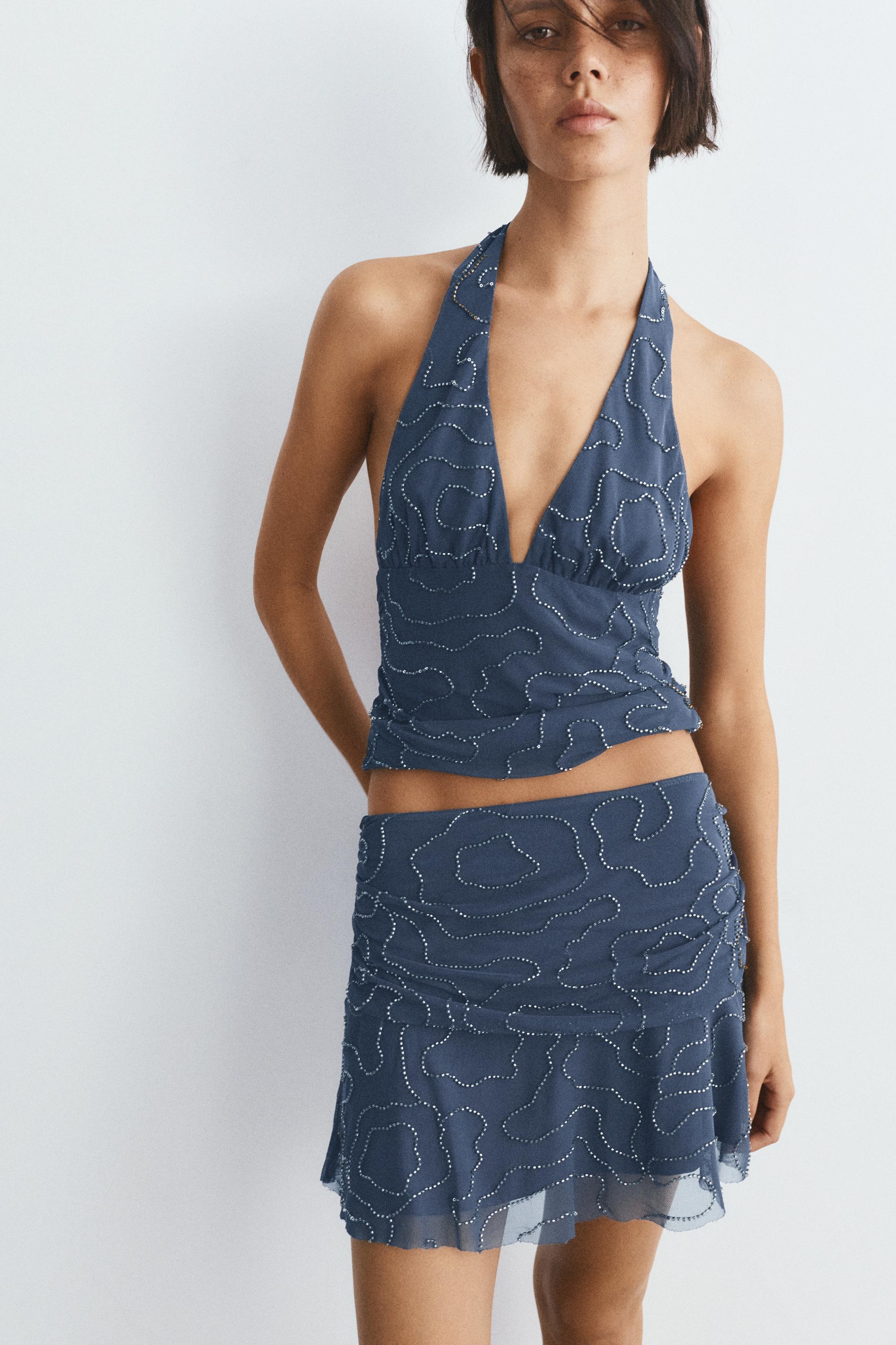 Beaded tulle mini skirt — Ocean