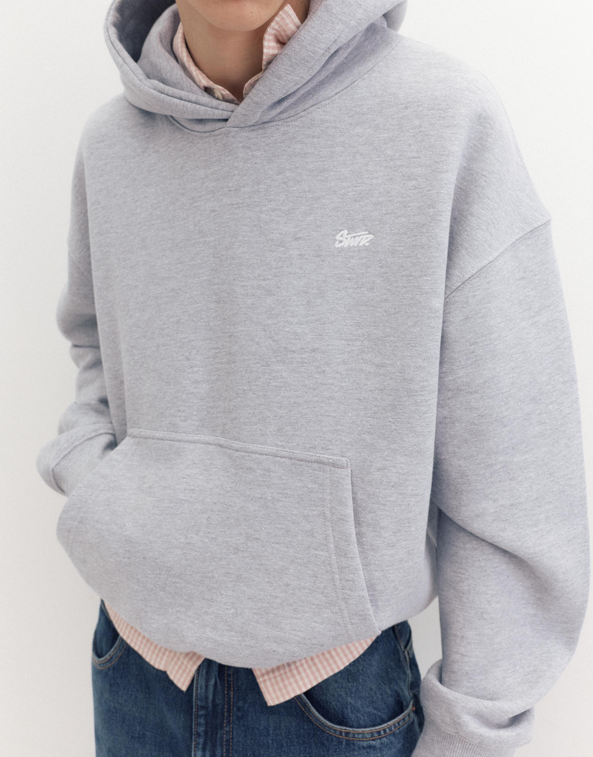 STWD logo boxy hoodie — Grey marl